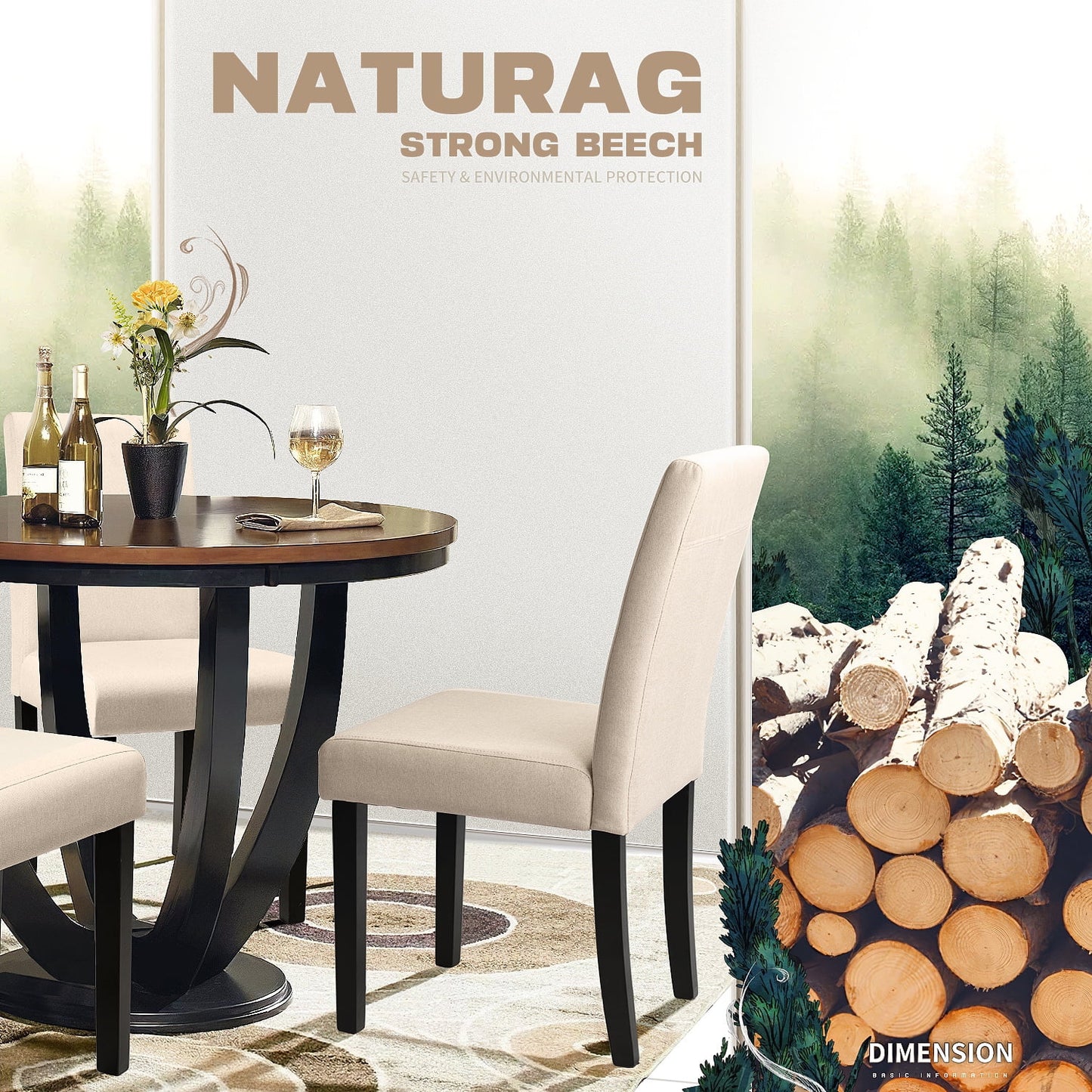 Furmax 4-Piece Upholstered Dining Chair with Wooden Legs, Fabric