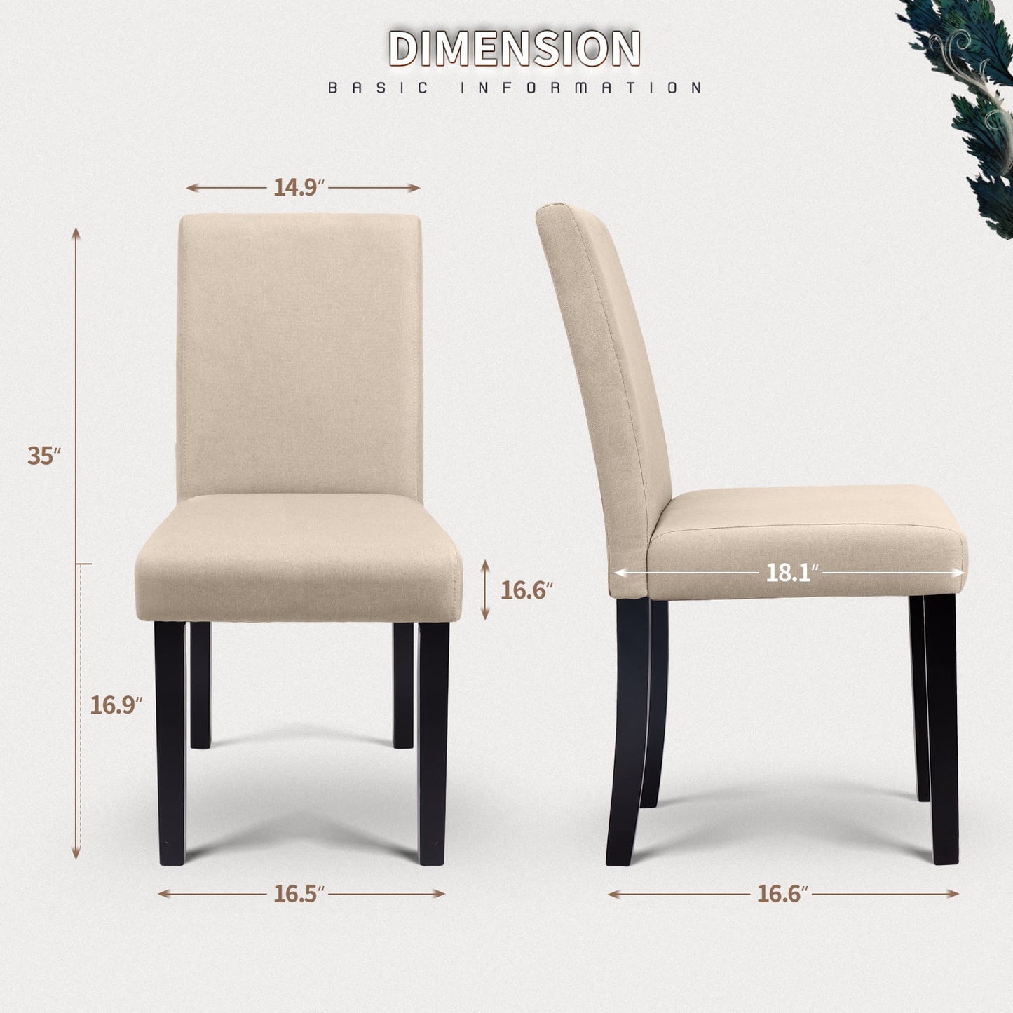 Furmax 4-Piece Upholstered Dining Chair with Wooden Legs, Fabric
