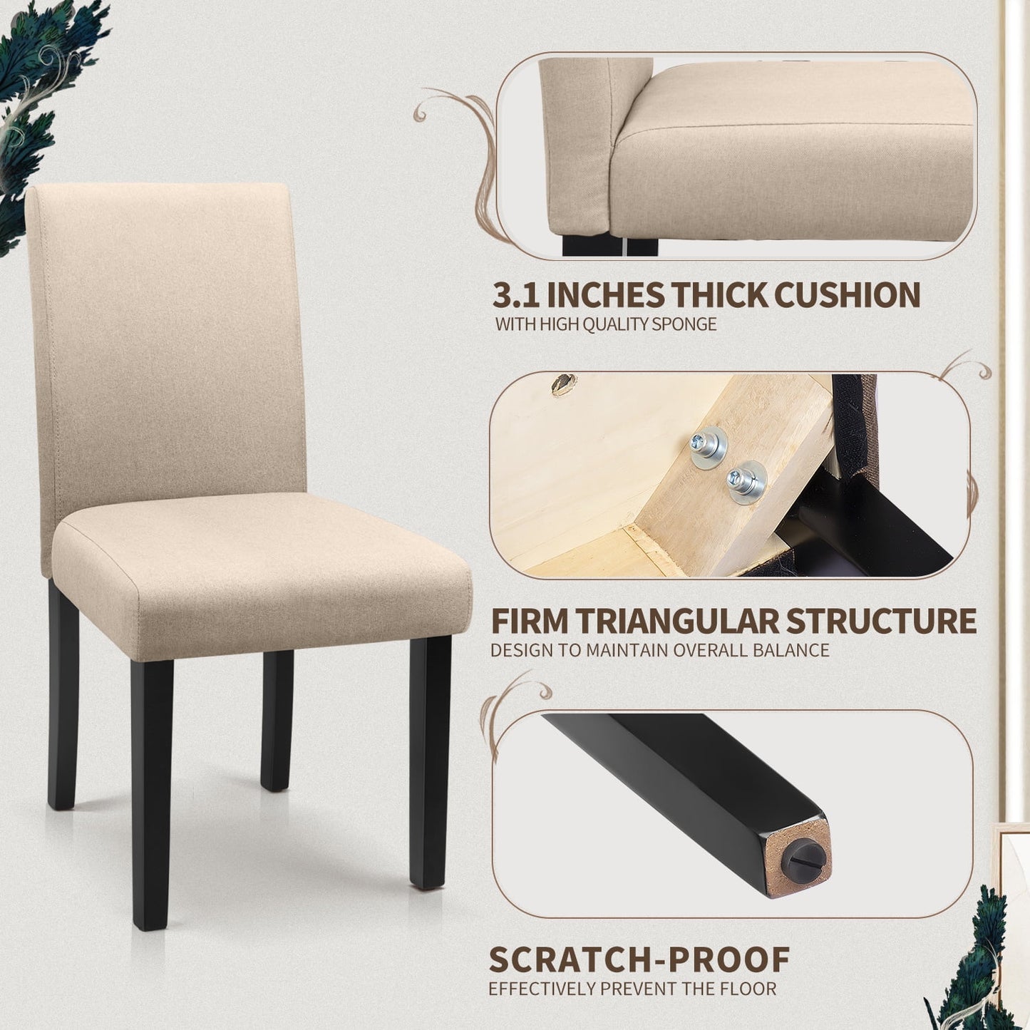 Furmax 4-Piece Upholstered Dining Chair with Wooden Legs, Fabric