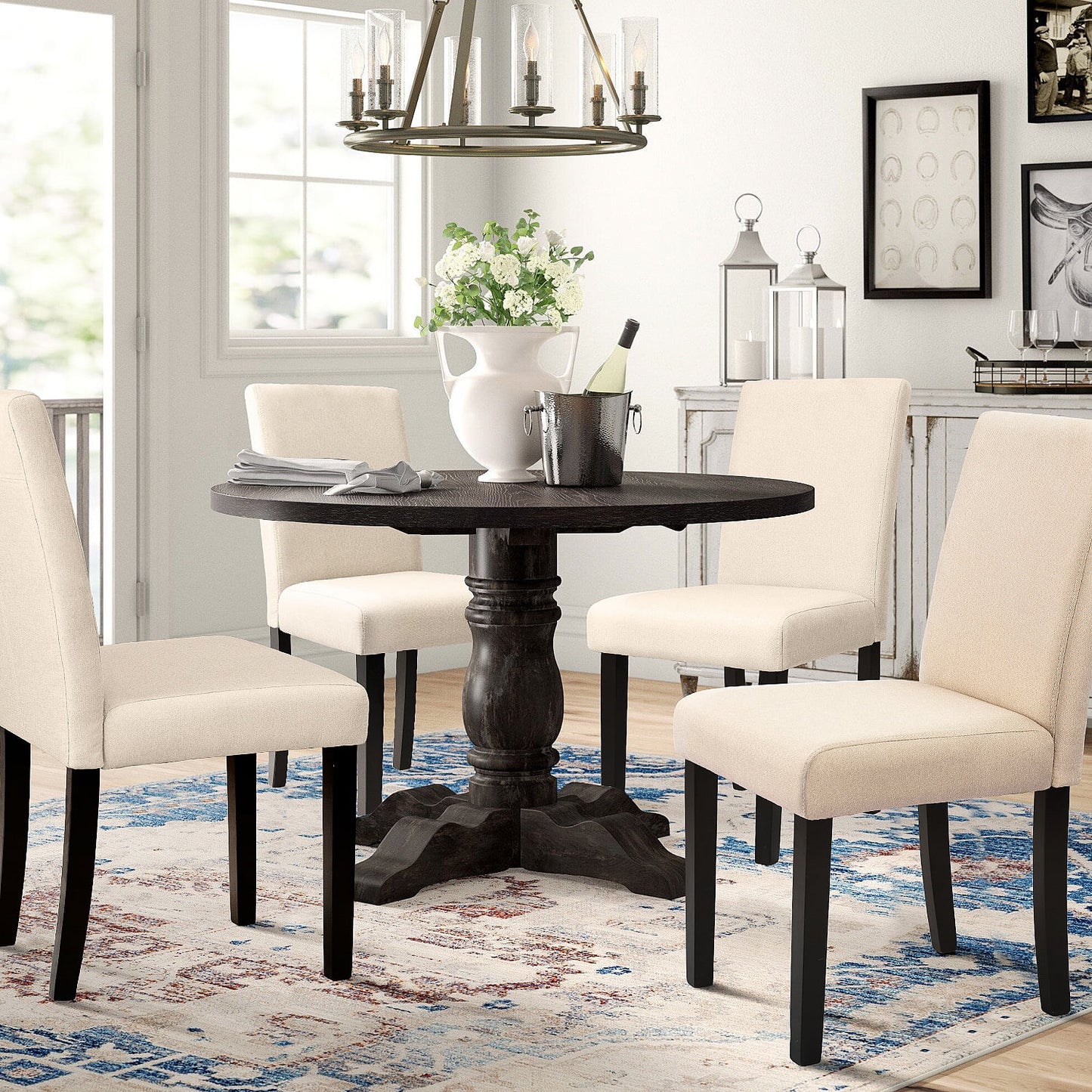 Furmax 4-Piece Upholstered Dining Chair with Wooden Legs, Fabric