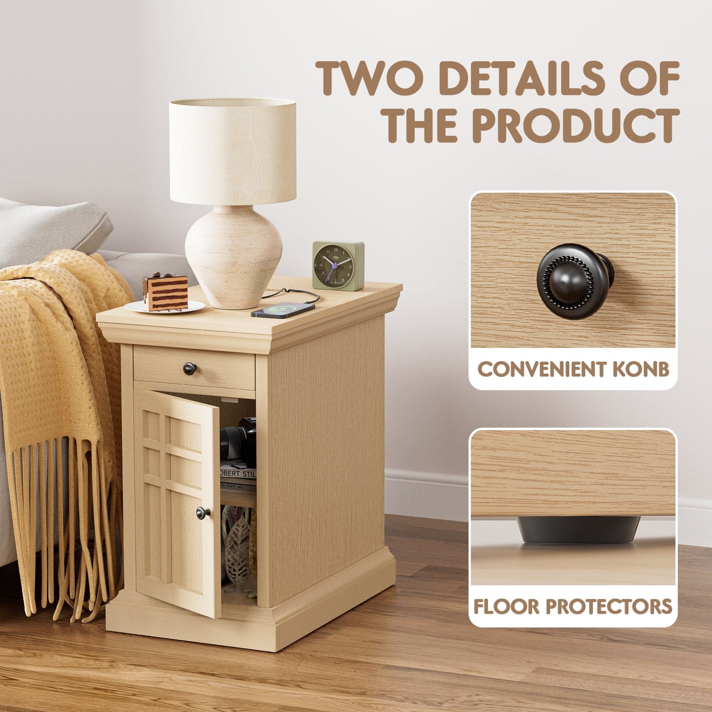 Furmax End Table,Nightstand with Charging Station, Side Table with Drawer & USB Ports & Power Outlets