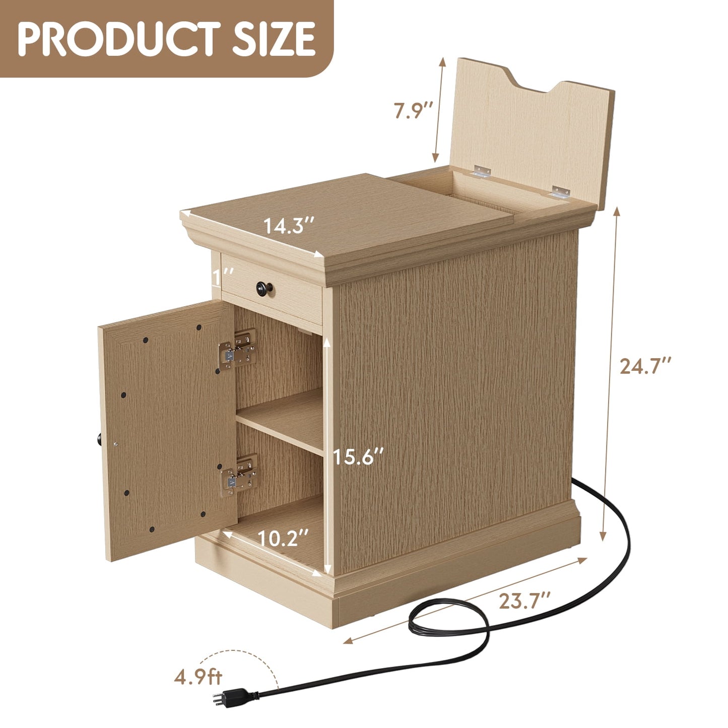 Furmax End Table,Nightstand with Charging Station, Side Table with Drawer & USB Ports & Power Outlets