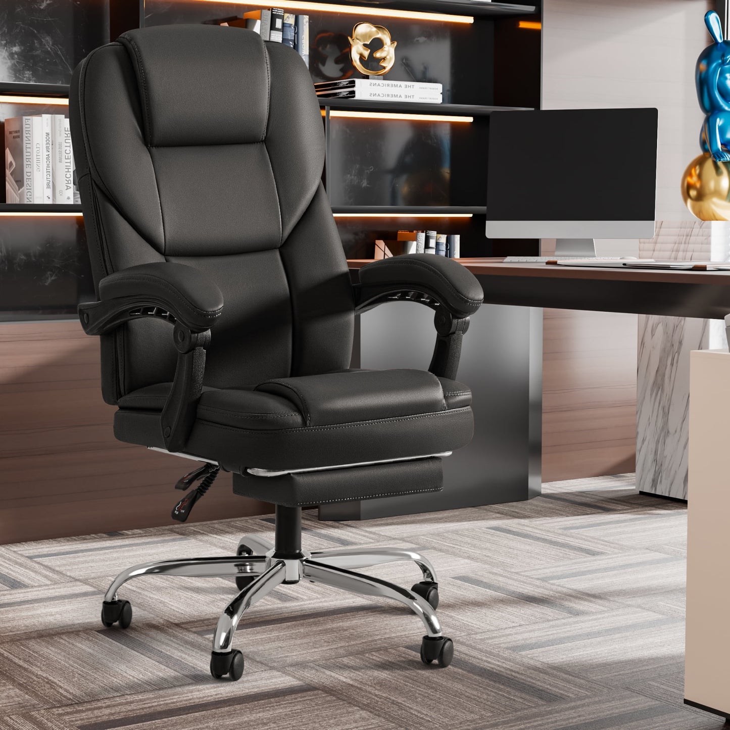 Furmax Reclining Computer Chair Ergonomic Executive Office Chair Height Adjustable Leather Chair With Armsrests