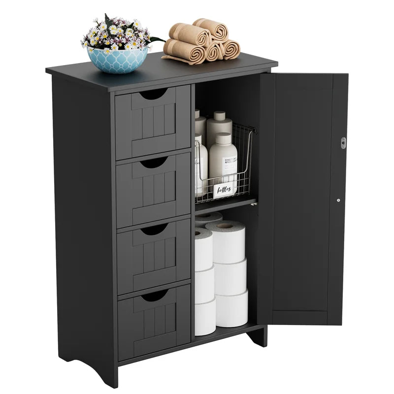 Furmax Wooden Storage Cabinet, Featuring a Freestanding Design with Four Drawers and One Cupboard, Ideal for Organizing Spaces in Homes, Office, Bathrooms, Entryways, and Kitchens