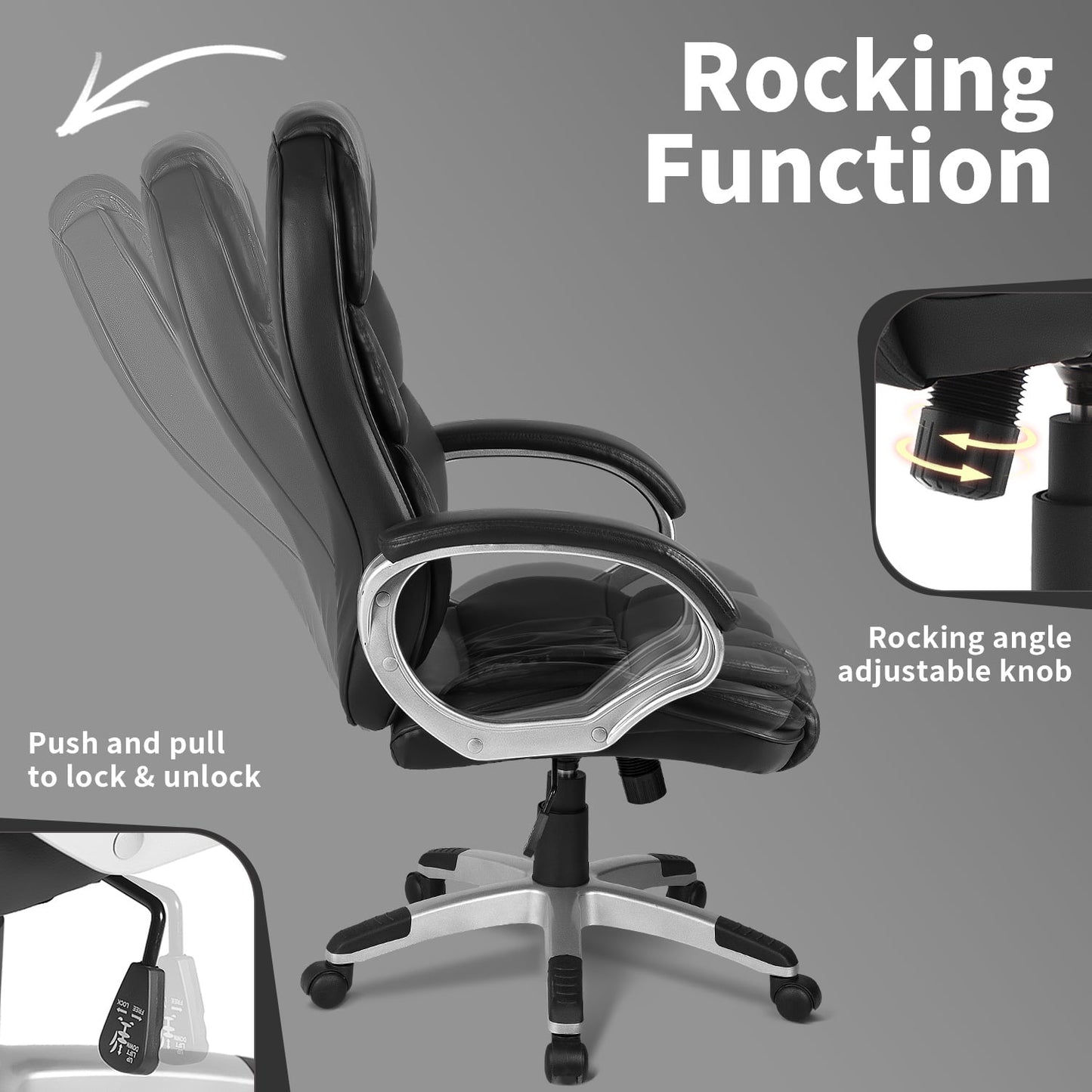 Furmax High Back Office Adjustable Ergonomic Desk Padded Armrests Executive PU Leather Swivel Task Chair with Lumbar Support