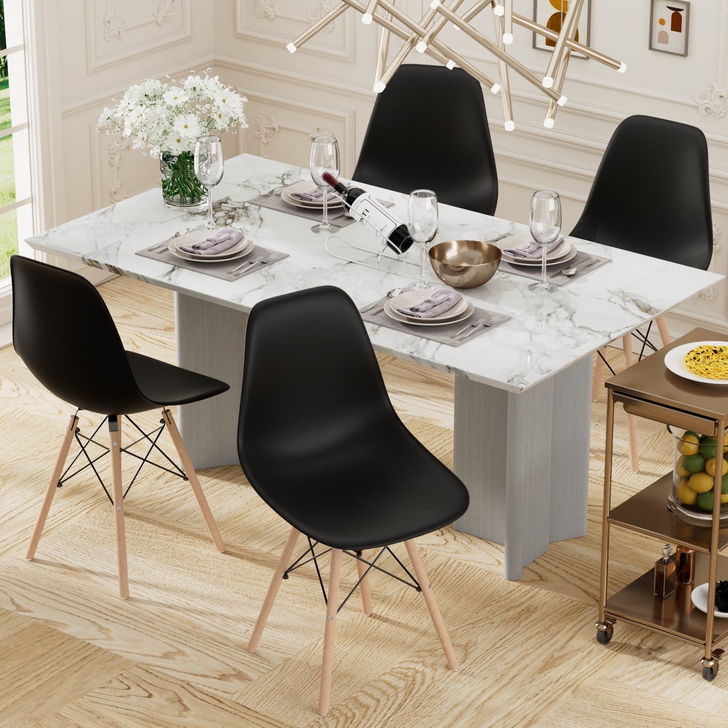 Furmax Pre Assembled Style Mid Century Modern DSW Shell Lounge Plastic Kitchen, Dining, Bedroom, Living Room Side Chairs Set of 4