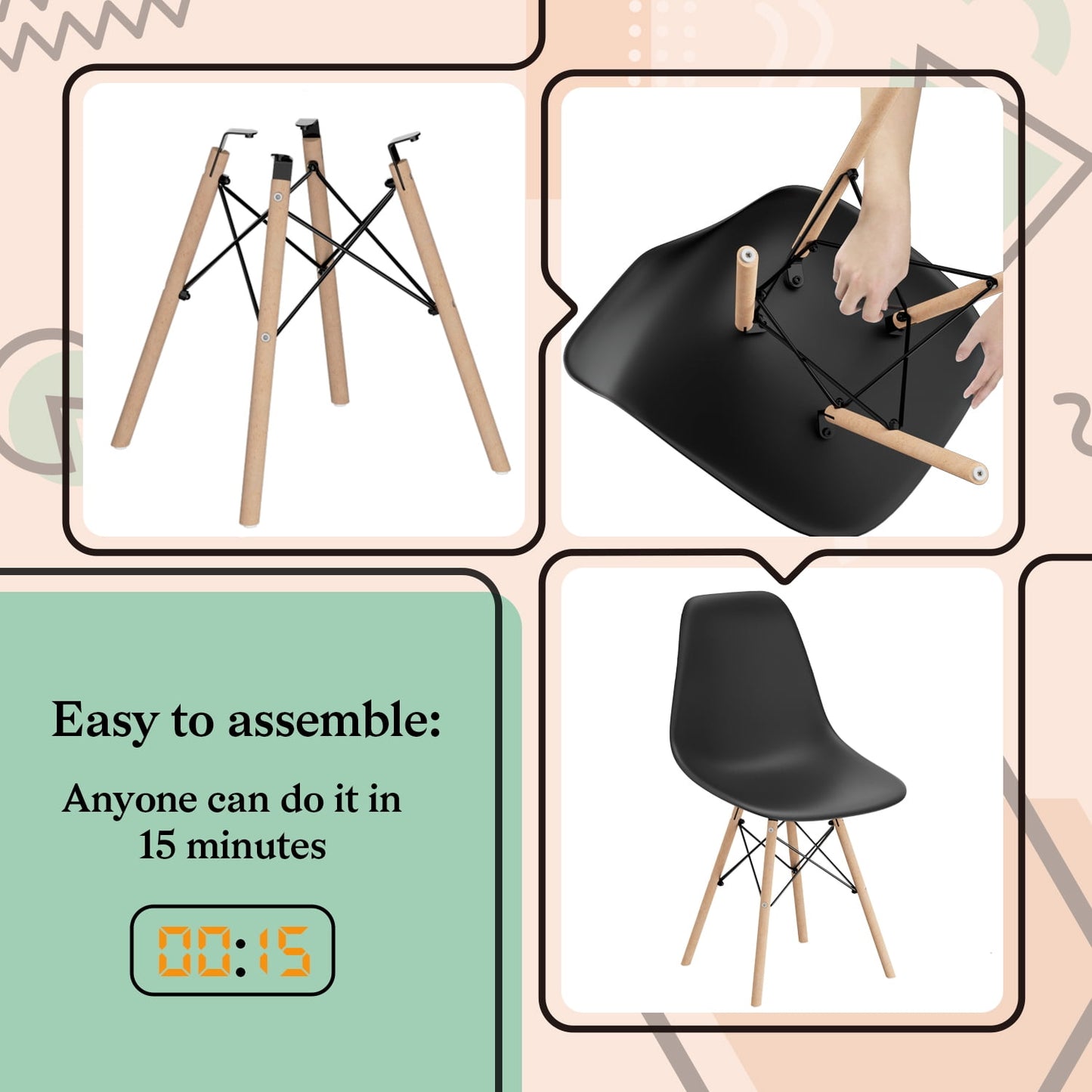 Furmax Pre Assembled Style Mid Century Modern DSW Shell Lounge Plastic Kitchen, Dining, Bedroom, Living Room Side Chairs Set of 4