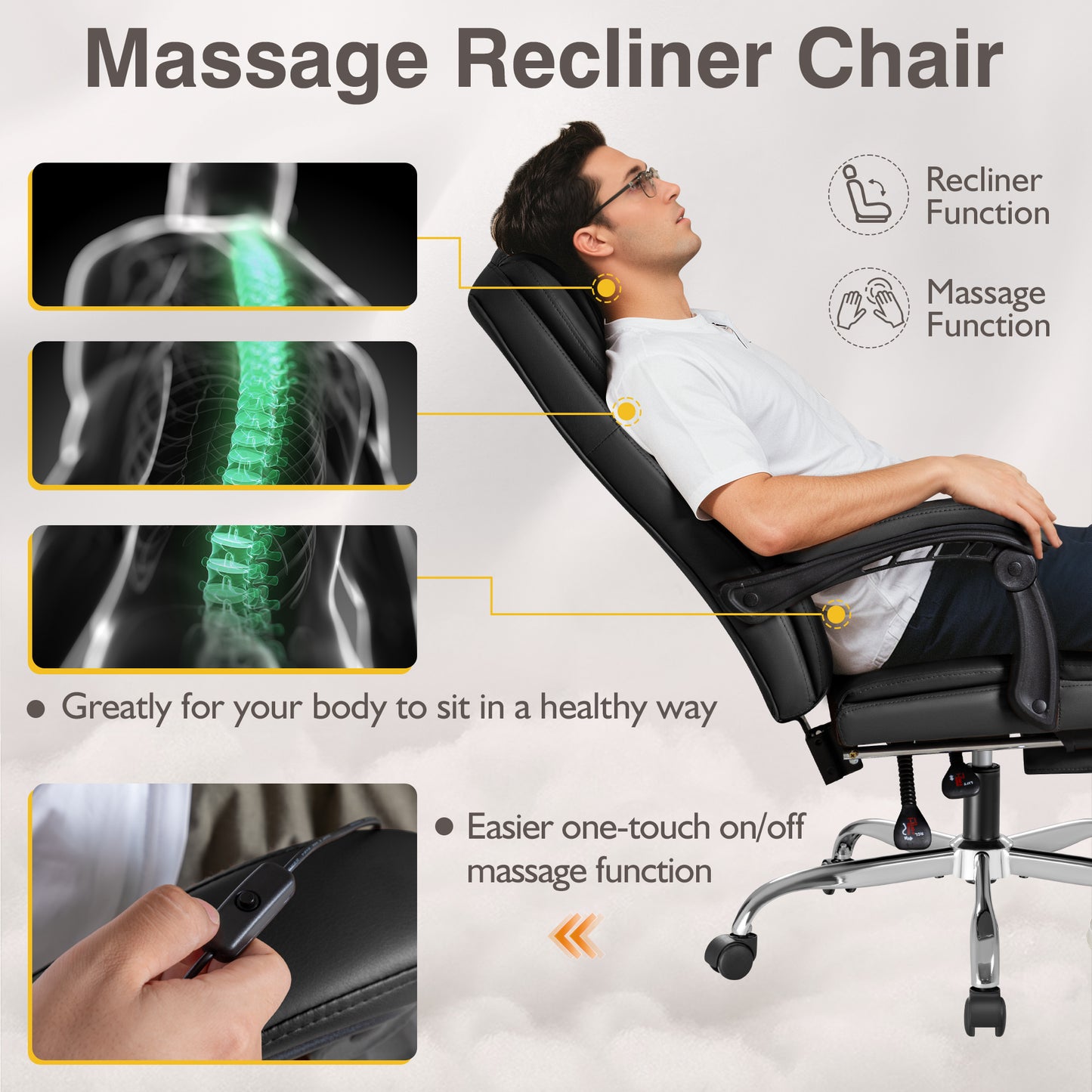 Furmax Reclining Computer Chair Ergonomic Executive Office Chair Height Adjustable Leather Chair With Armsrests
