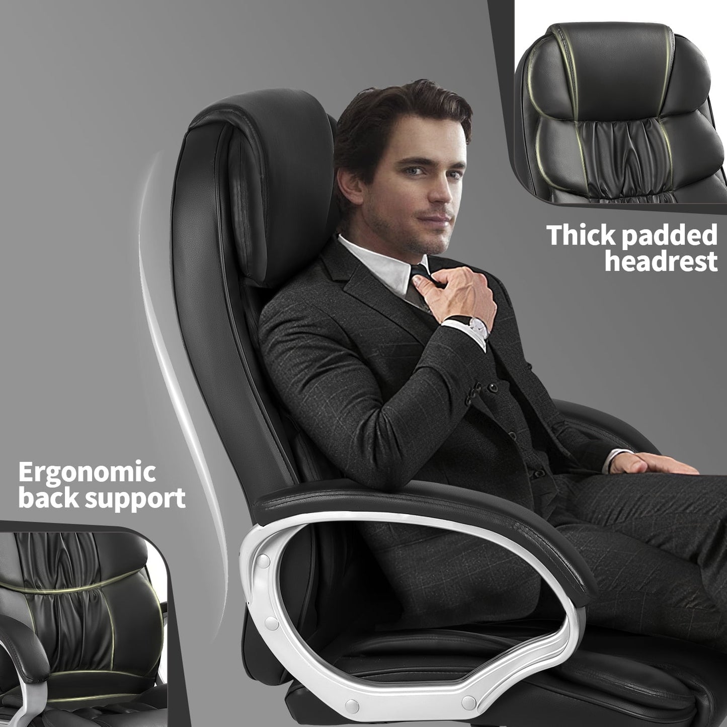 Furmax High Back Office Adjustable Ergonomic Desk Padded Armrests Executive PU Leather Swivel Task Chair with Lumbar Support
