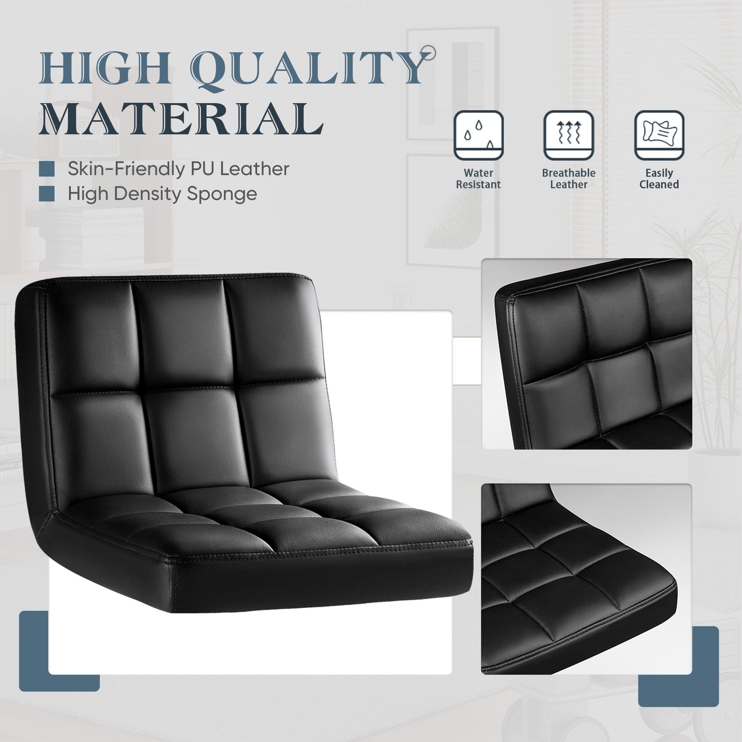 Furmax Black Adjustable Armless Swivel Bar Stools with PU Leather