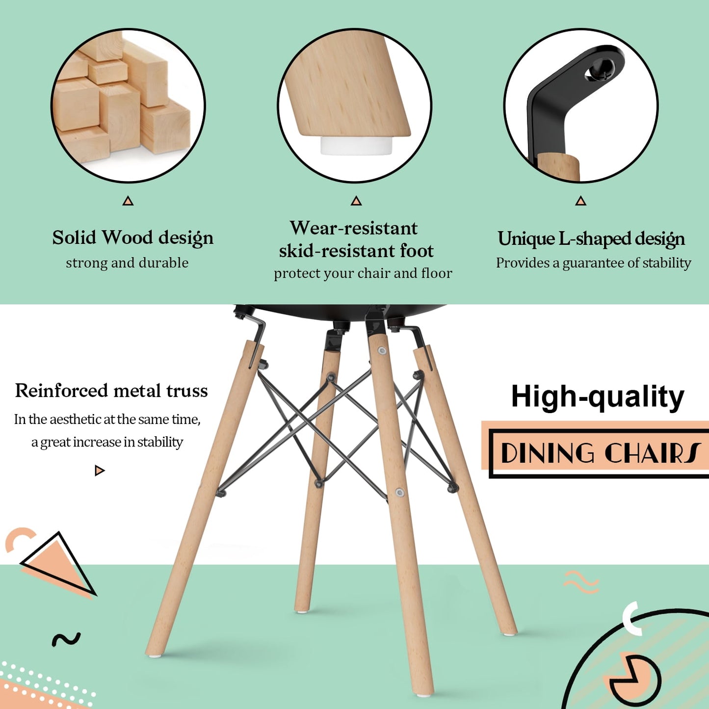 Furmax Pre Assembled Style Mid Century Modern DSW Shell Lounge Plastic Kitchen, Dining, Bedroom, Living Room Side Chairs Set of 4