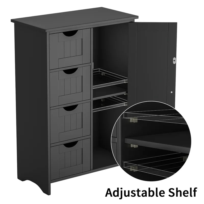 Furmax Wooden Storage Cabinet, Featuring a Freestanding Design with Four Drawers and One Cupboard, Ideal for Organizing Spaces in Homes, Office, Bathrooms, Entryways, and Kitchens