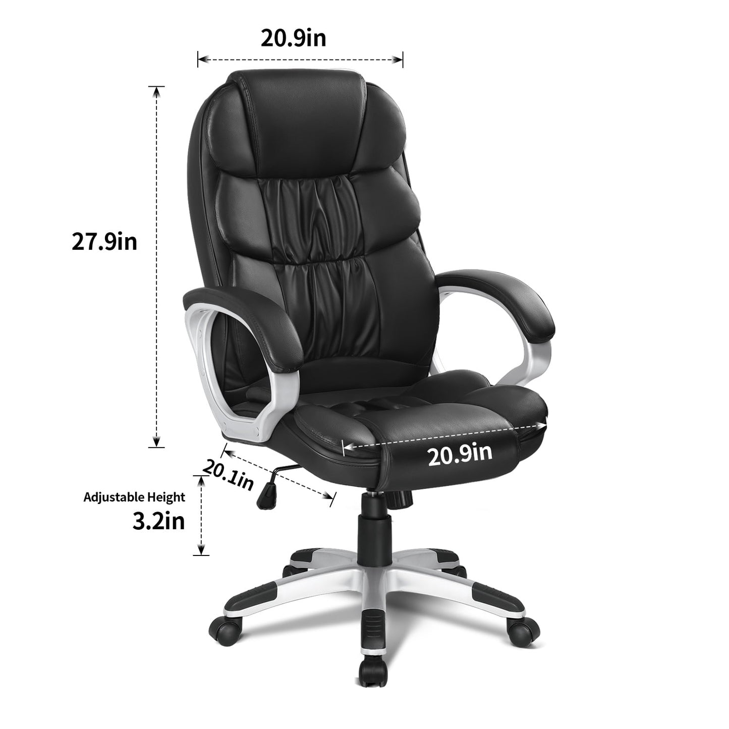 Furmax High Back Office Adjustable Ergonomic Desk Padded Armrests Executive PU Leather Swivel Task Chair with Lumbar Support