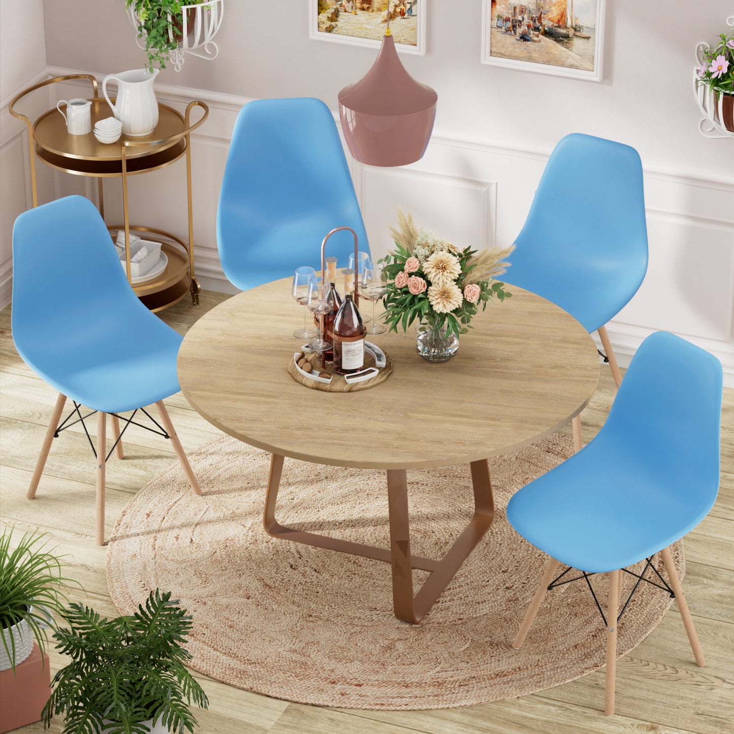 Furmax Pre Assembled Style Mid Century Modern DSW Shell Lounge Plastic Kitchen, Dining, Bedroom, Living Room Side Chairs Set of 4