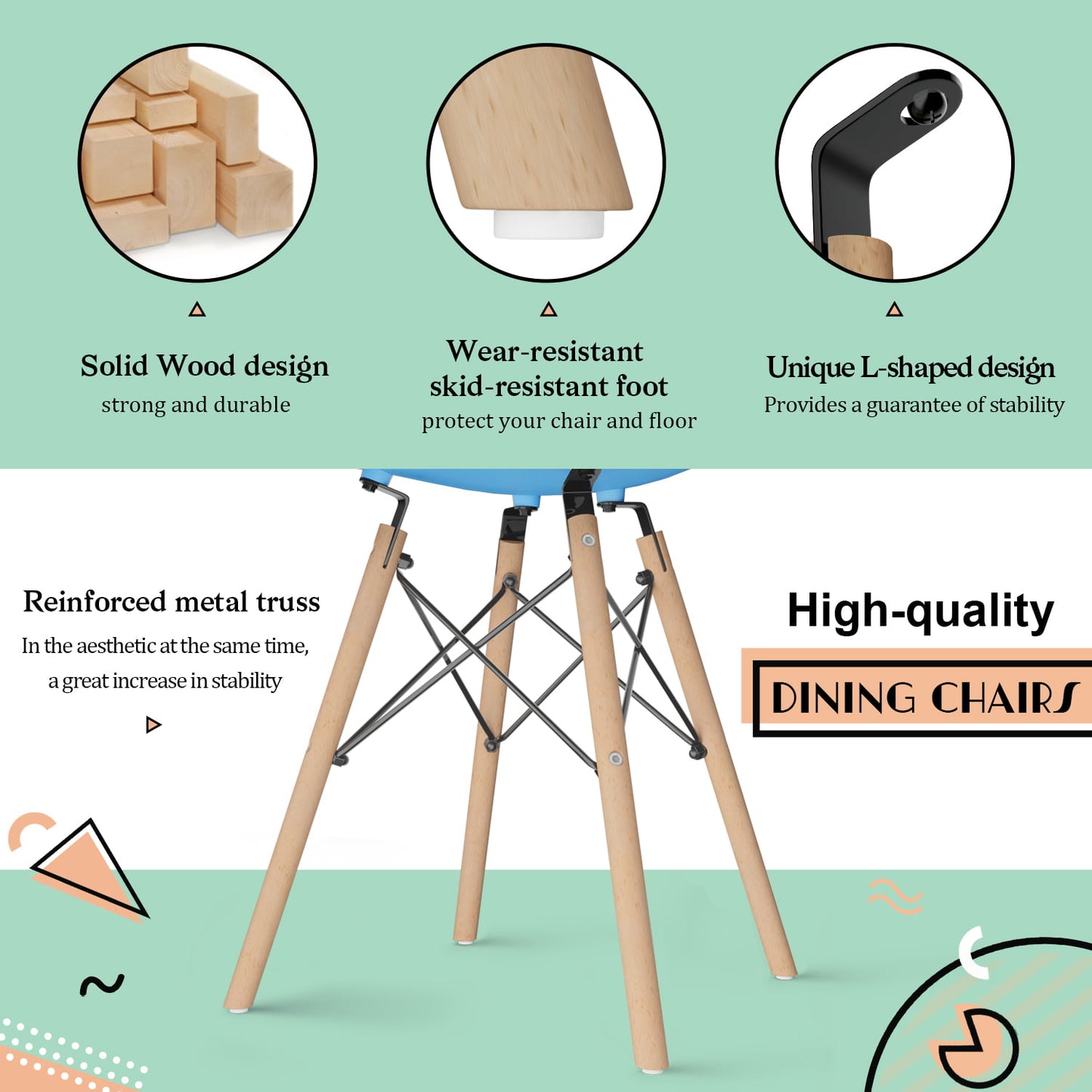 Furmax Pre Assembled Style Mid Century Modern DSW Shell Lounge Plastic Kitchen, Dining, Bedroom, Living Room Side Chairs Set of 4