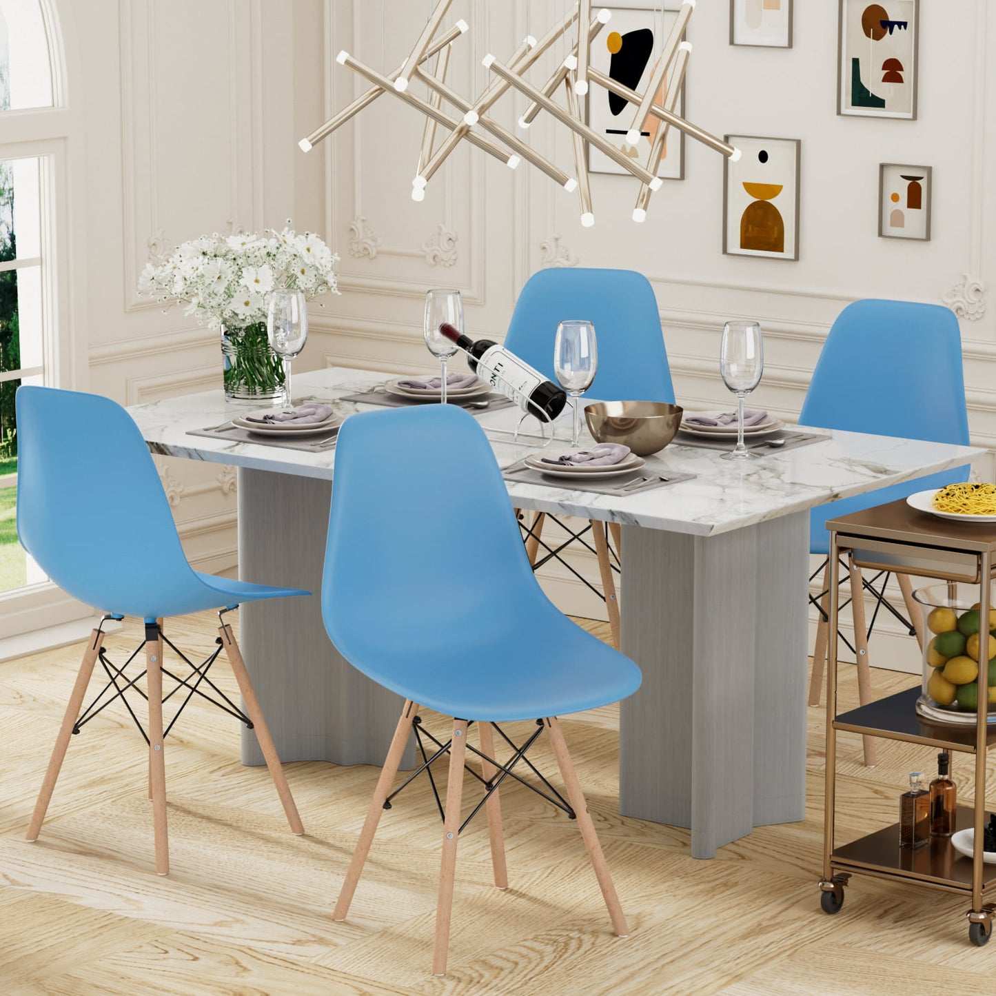 Furmax Pre Assembled Style Mid Century Modern DSW Shell Lounge Plastic Kitchen, Dining, Bedroom, Living Room Side Chairs Set of 4