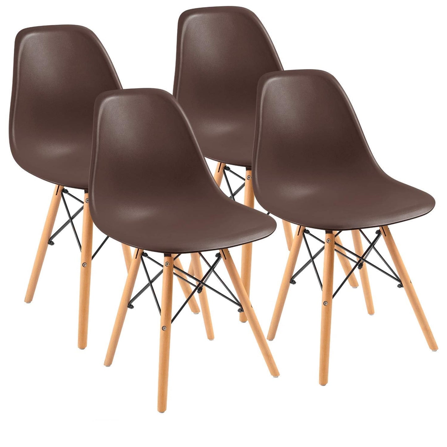 Furmax Pre Assembled Style Mid Century Modern DSW Shell Lounge Plastic Kitchen, Dining, Bedroom, Living Room Side Chairs Set of 4