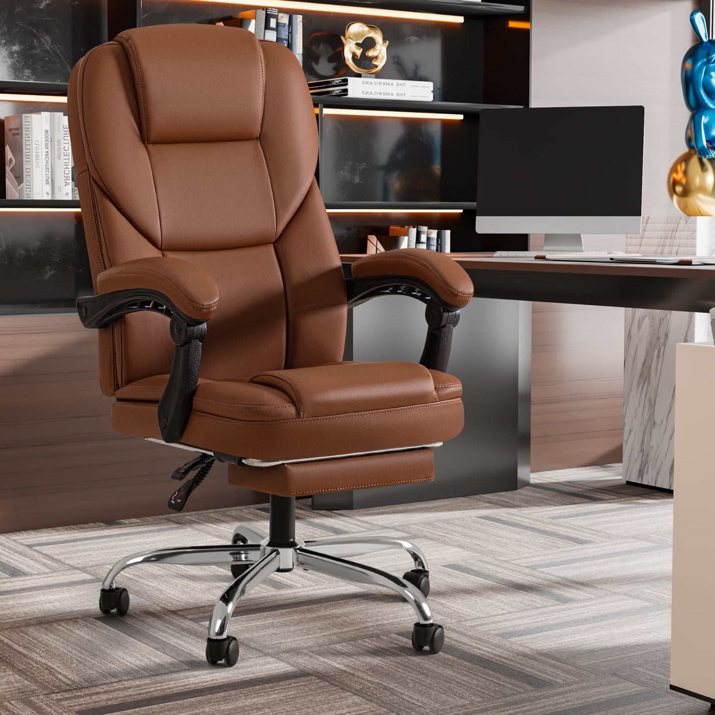 Furmax Reclining Computer Chair Ergonomic Executive Office Chair Height Adjustable Leather Chair With Armsrests
