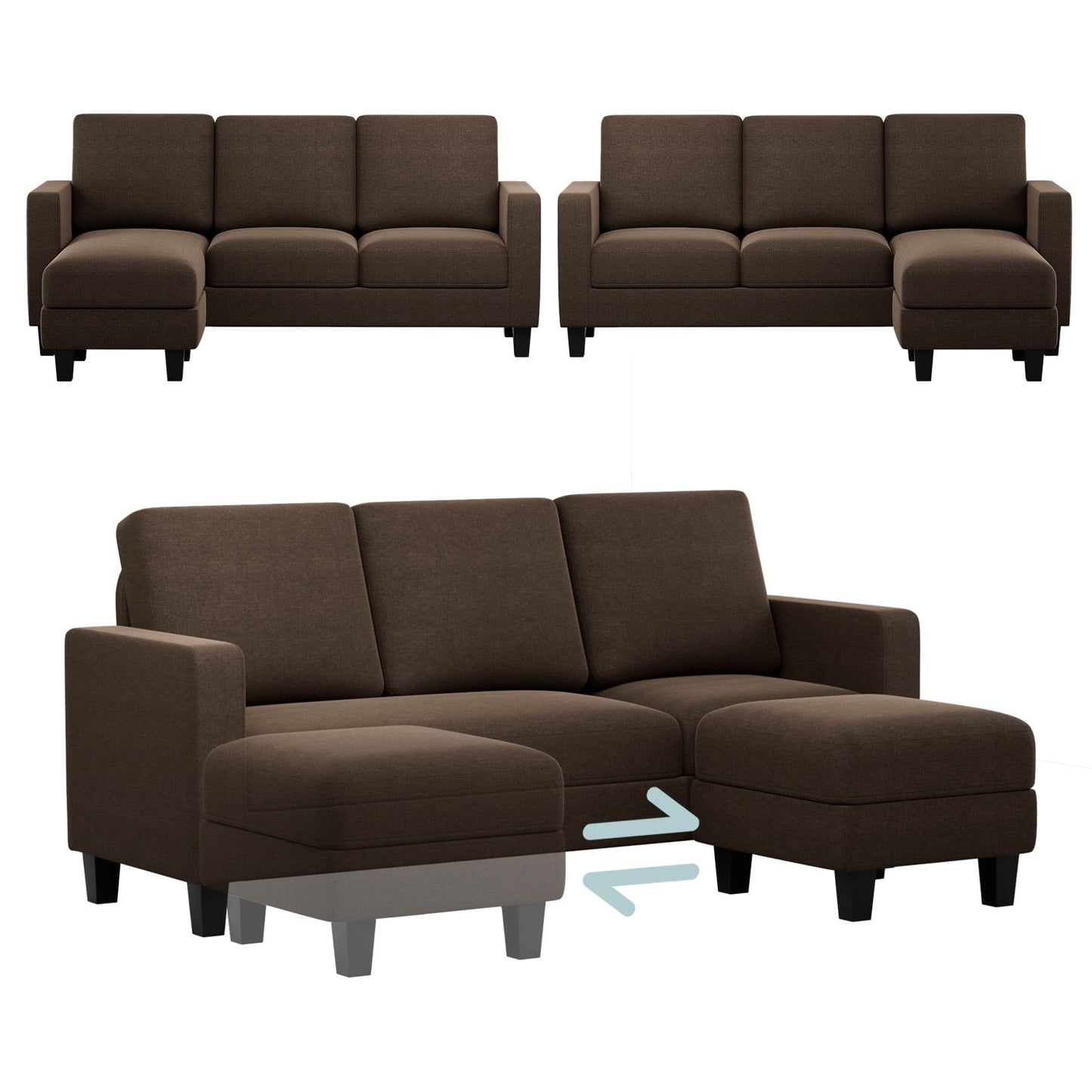 Furmax L-Shaped Sofa Convertible Sectional Sofa 3-Seater Sofa Set with Reversible Chair Linen Fabric Sofa