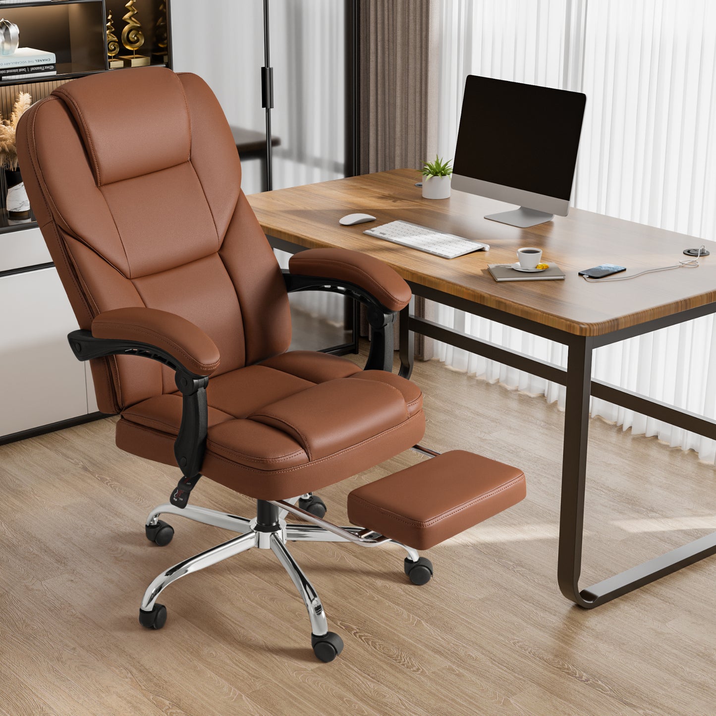 Furmax Reclining Computer Chair Ergonomic Executive Office Chair Height Adjustable Leather Chair With Armsrests