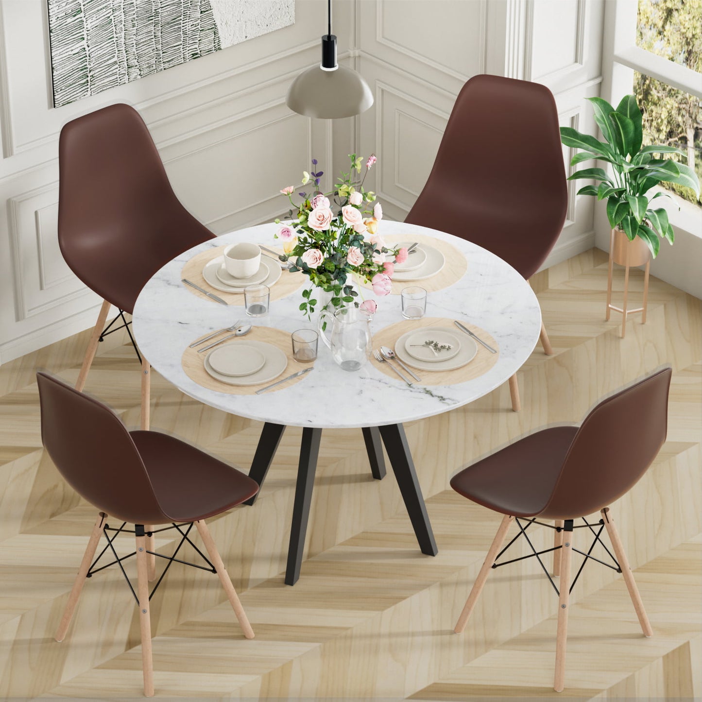Furmax Pre Assembled Style Mid Century Modern DSW Shell Lounge Plastic Kitchen, Dining, Bedroom, Living Room Side Chairs Set of 4