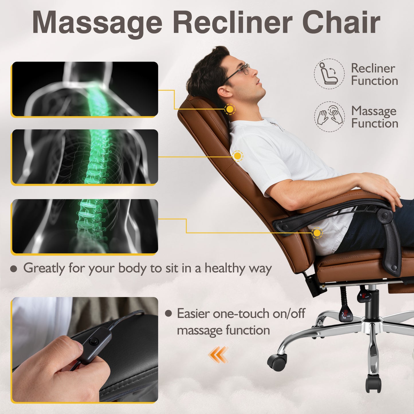 Furmax Reclining Computer Chair Ergonomic Executive Office Chair Height Adjustable Leather Chair With Armsrests