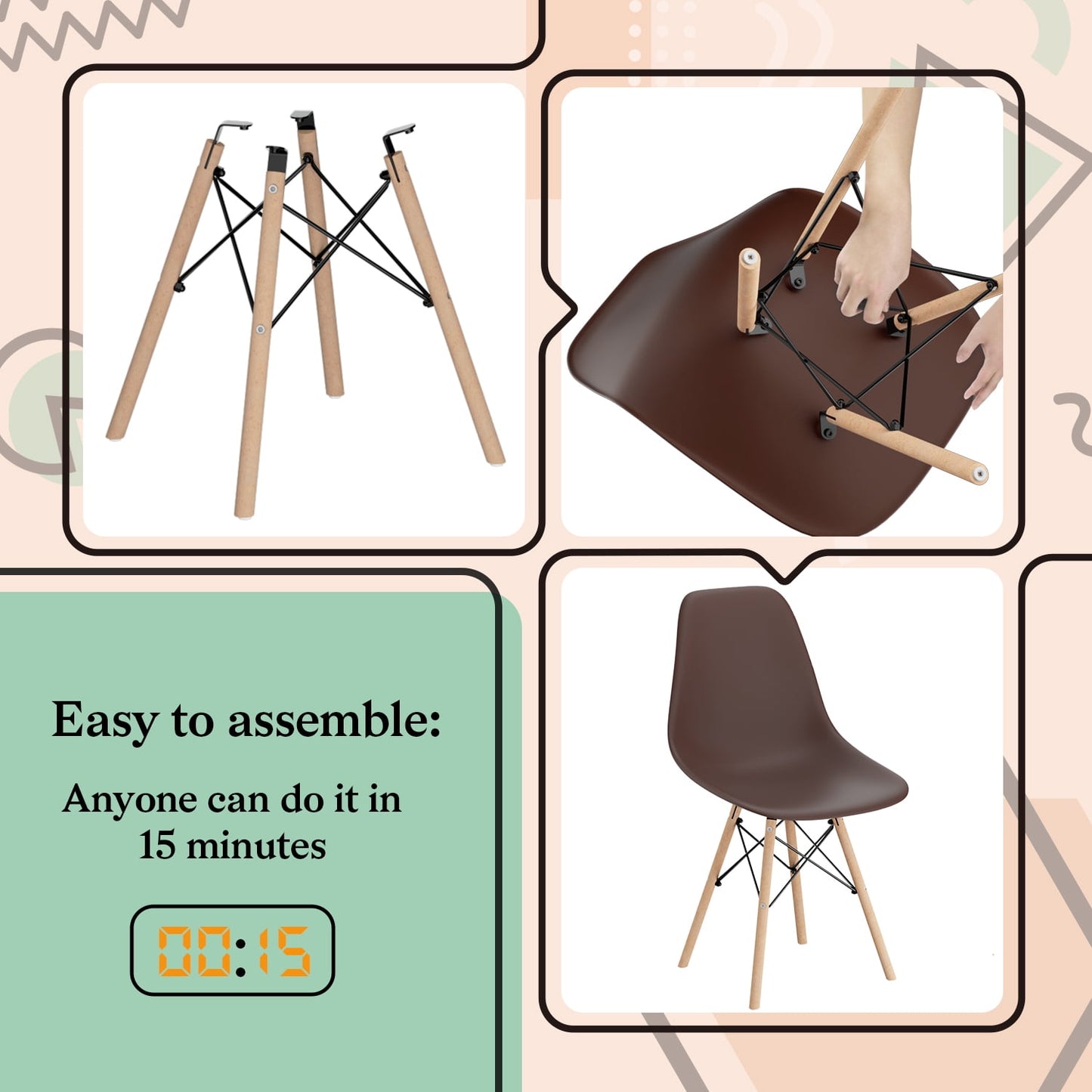 Furmax Pre Assembled Style Mid Century Modern DSW Shell Lounge Plastic Kitchen, Dining, Bedroom, Living Room Side Chairs Set of 4