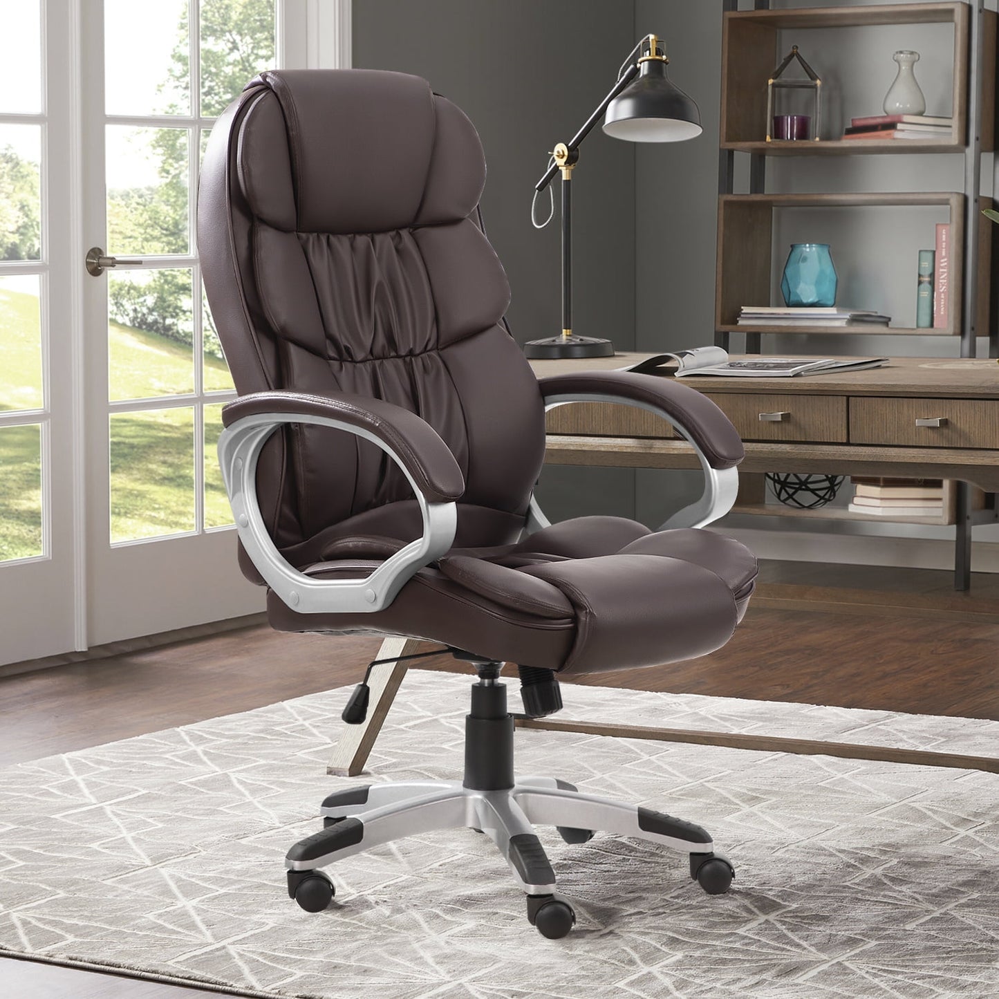 Furmax High Back Office Adjustable Ergonomic Desk Padded Armrests Executive PU Leather Swivel Task Chair with Lumbar Support