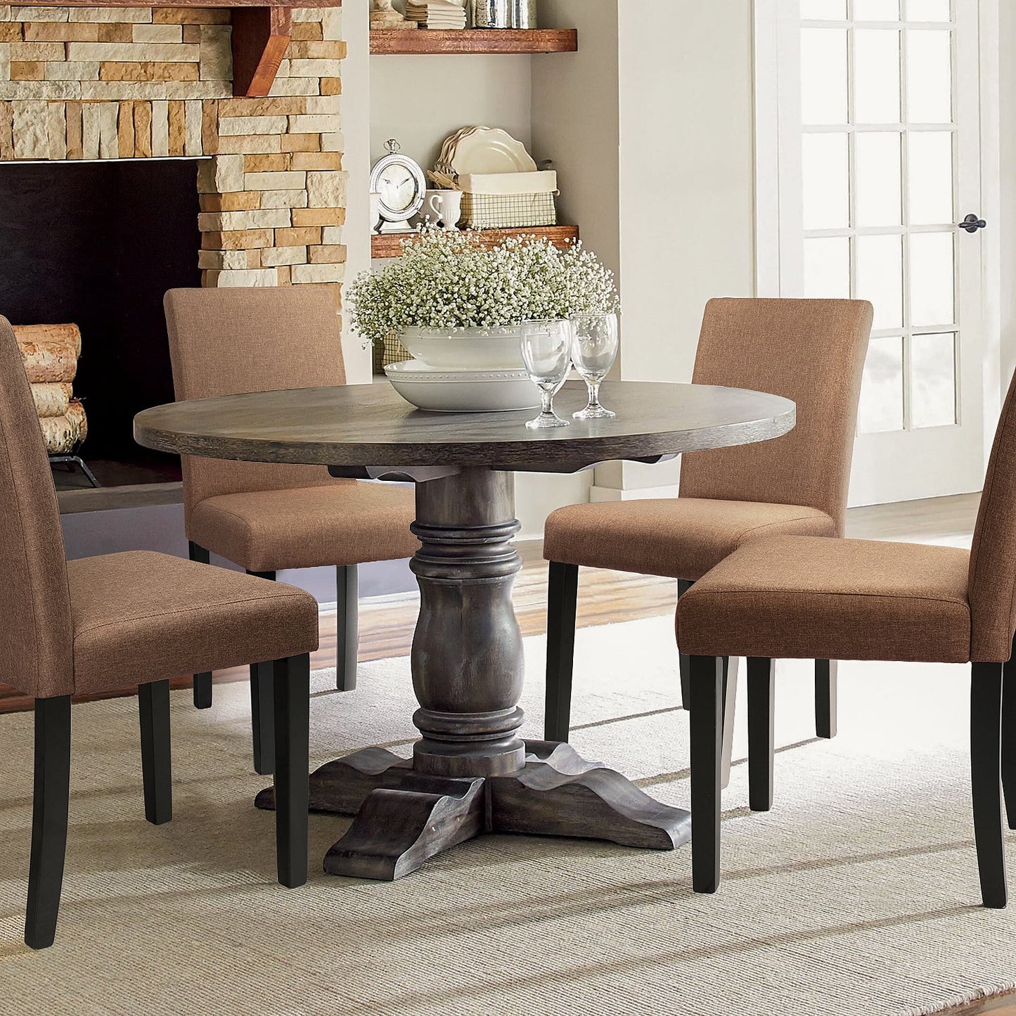 Furmax 4-Piece Upholstered Dining Chair with Wooden Legs, Fabric