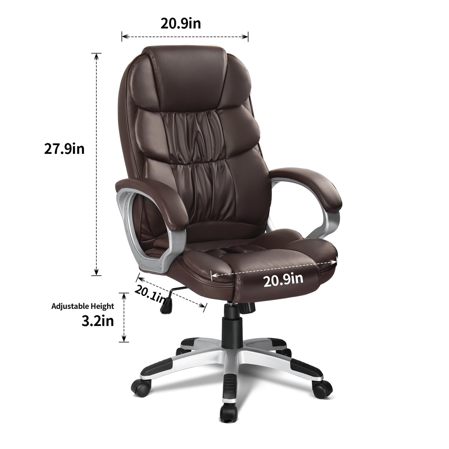Furmax High Back Office Adjustable Ergonomic Desk Padded Armrests Executive PU Leather Swivel Task Chair with Lumbar Support