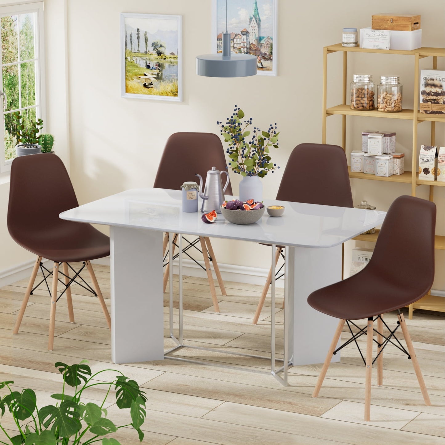 Furmax Pre Assembled Style Mid Century Modern DSW Shell Lounge Plastic Kitchen, Dining, Bedroom, Living Room Side Chairs Set of 4