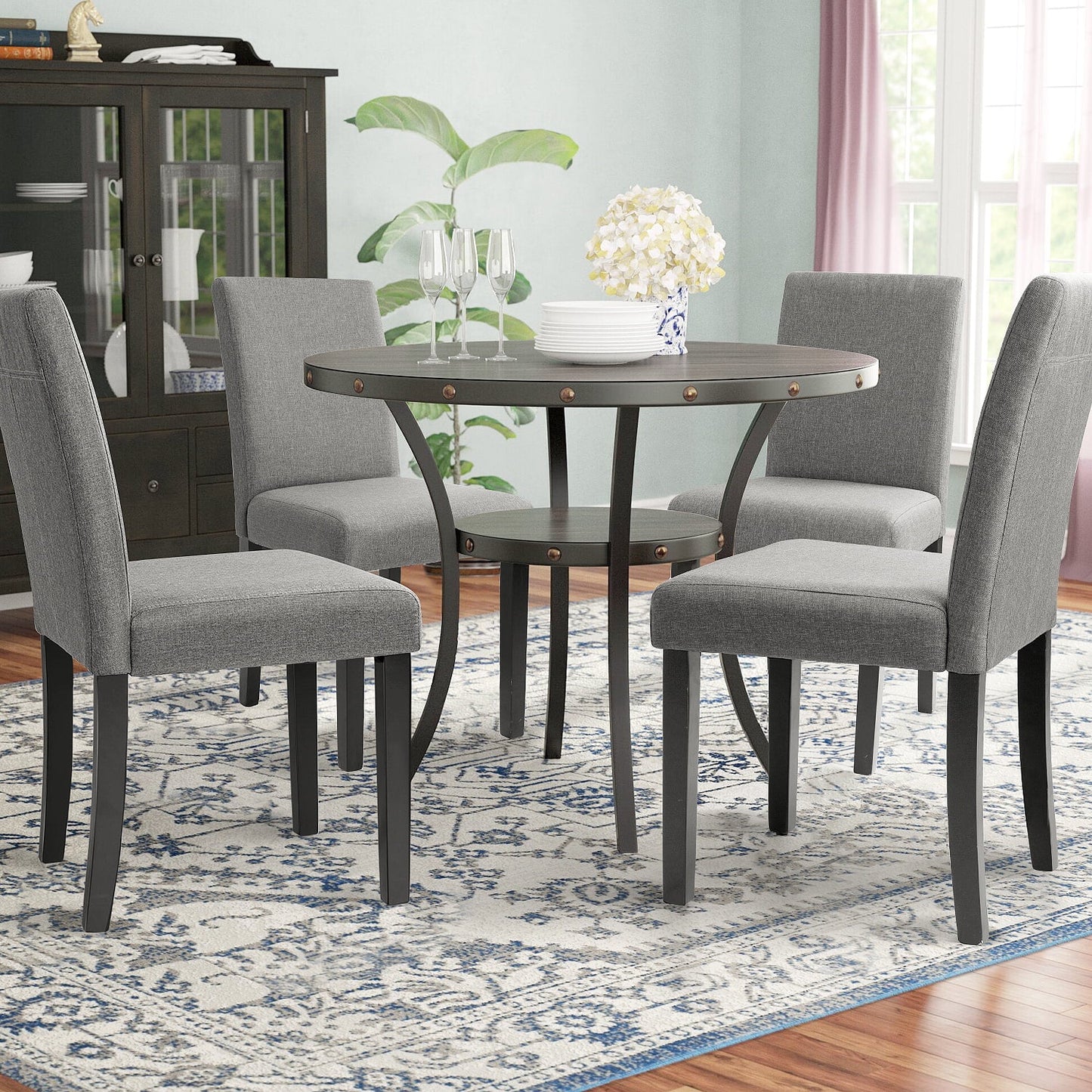 Furmax 4-Piece Upholstered Dining Chair with Wooden Legs, Fabric