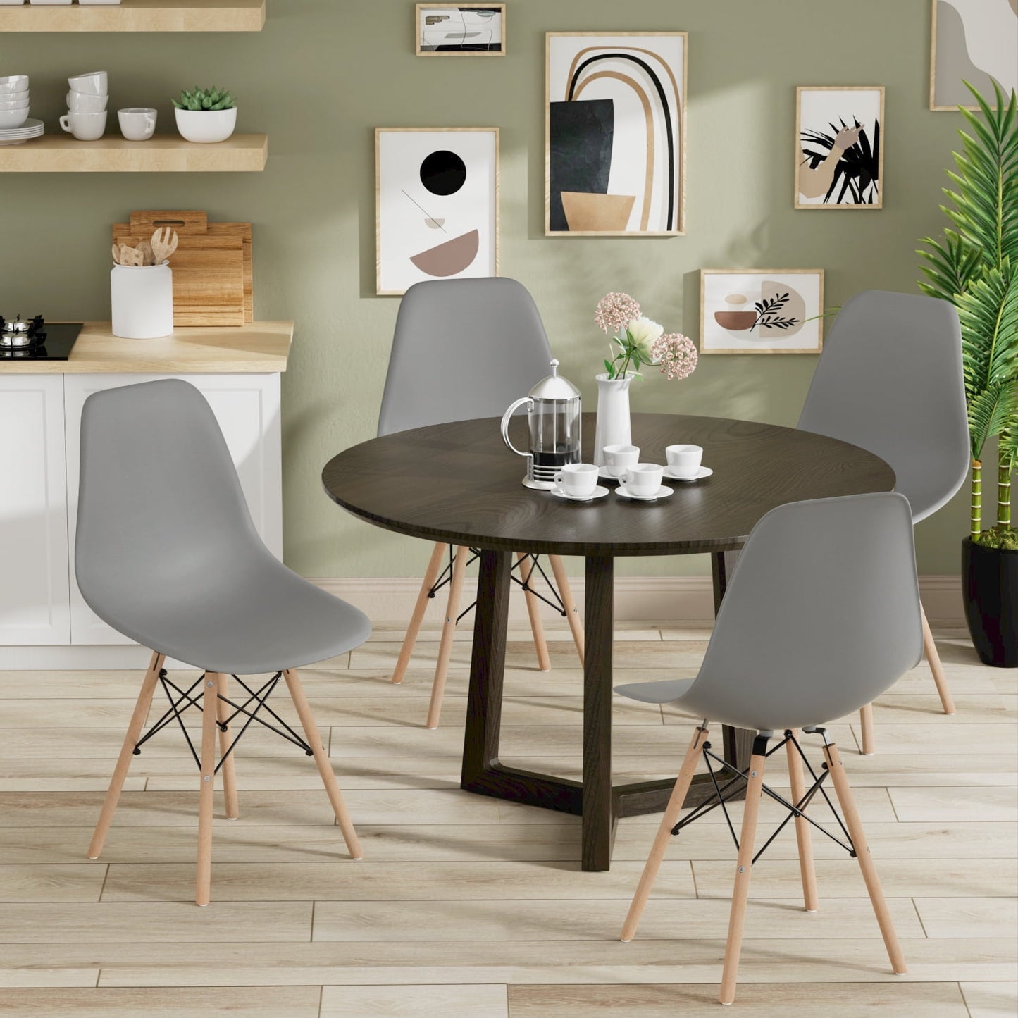 Furmax Pre Assembled Style Mid Century Modern DSW Shell Lounge Plastic Kitchen, Dining, Bedroom, Living Room Side Chairs Set of 4