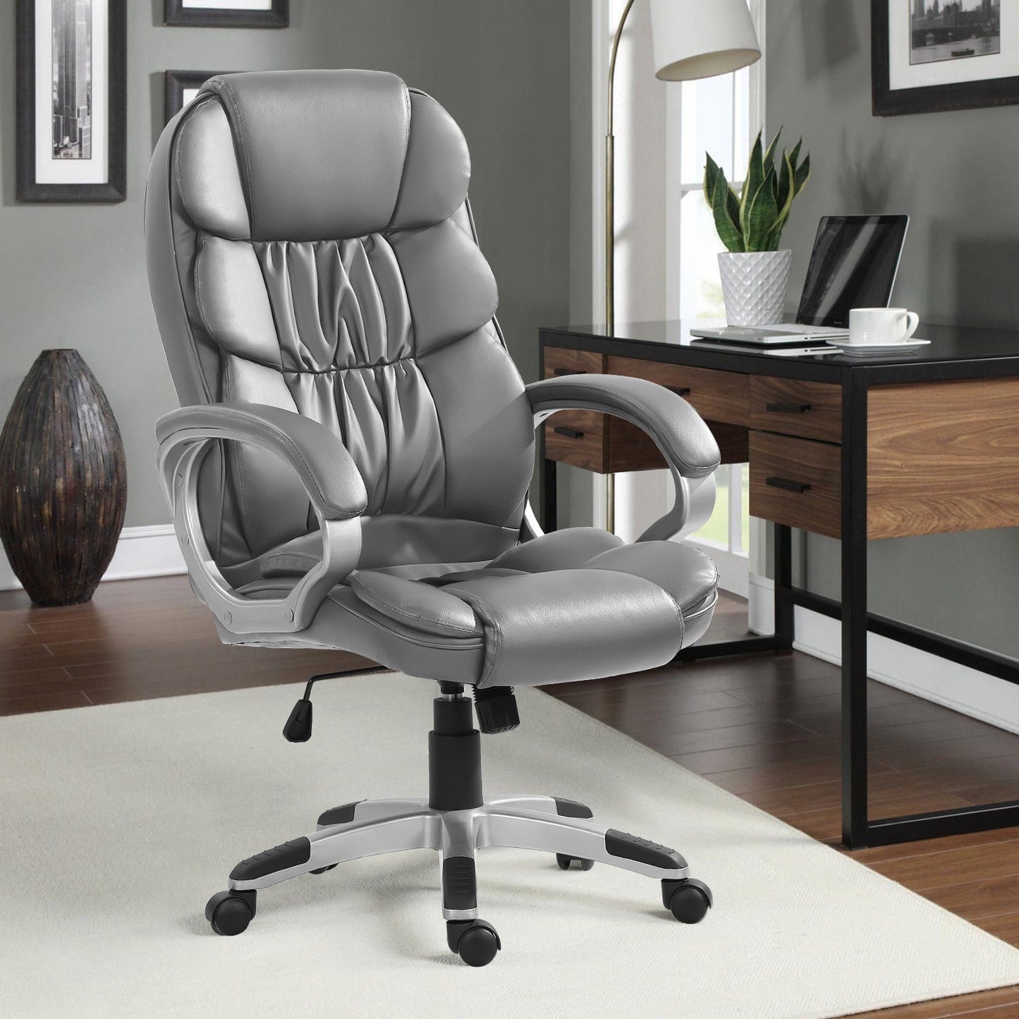Furmax High Back Office Adjustable Ergonomic Desk Padded Armrests Executive PU Leather Swivel Task Chair with Lumbar Support