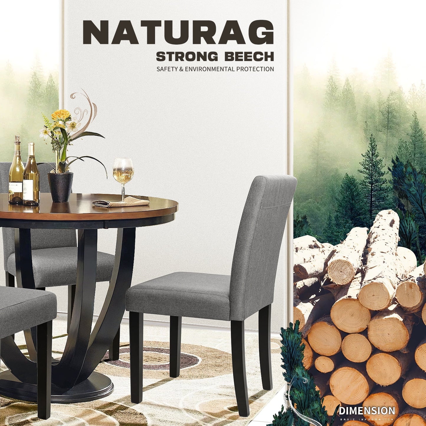 Furmax 4-Piece Upholstered Dining Chair with Wooden Legs, Fabric