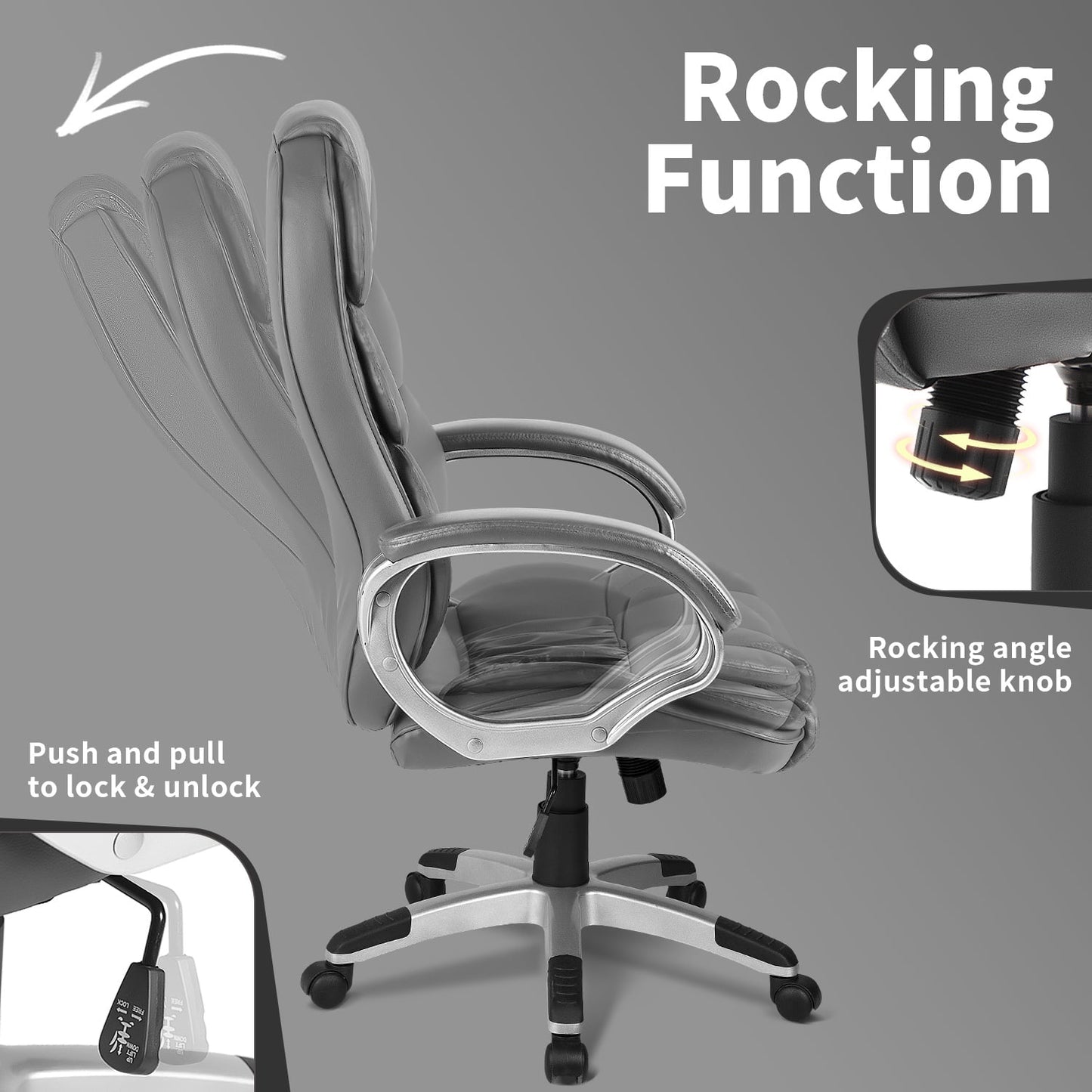 Furmax High Back Office Adjustable Ergonomic Desk Padded Armrests Executive PU Leather Swivel Task Chair with Lumbar Support