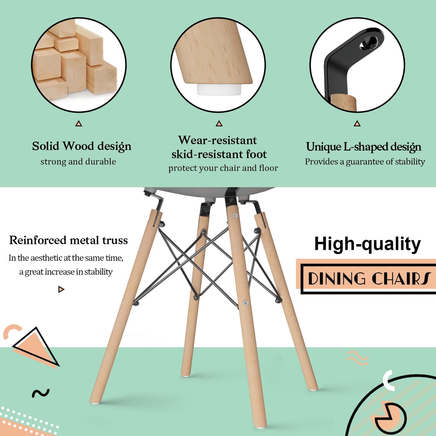 Furmax Pre Assembled Style Mid Century Modern DSW Shell Lounge Plastic Kitchen, Dining, Bedroom, Living Room Side Chairs Set of 4