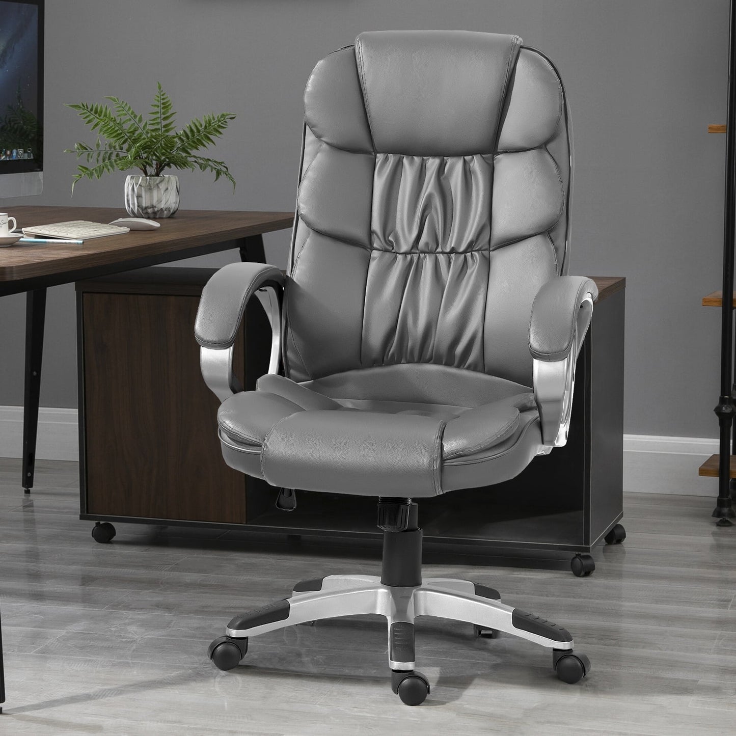 Furmax High Back Office Adjustable Ergonomic Desk Padded Armrests Executive PU Leather Swivel Task Chair with Lumbar Support