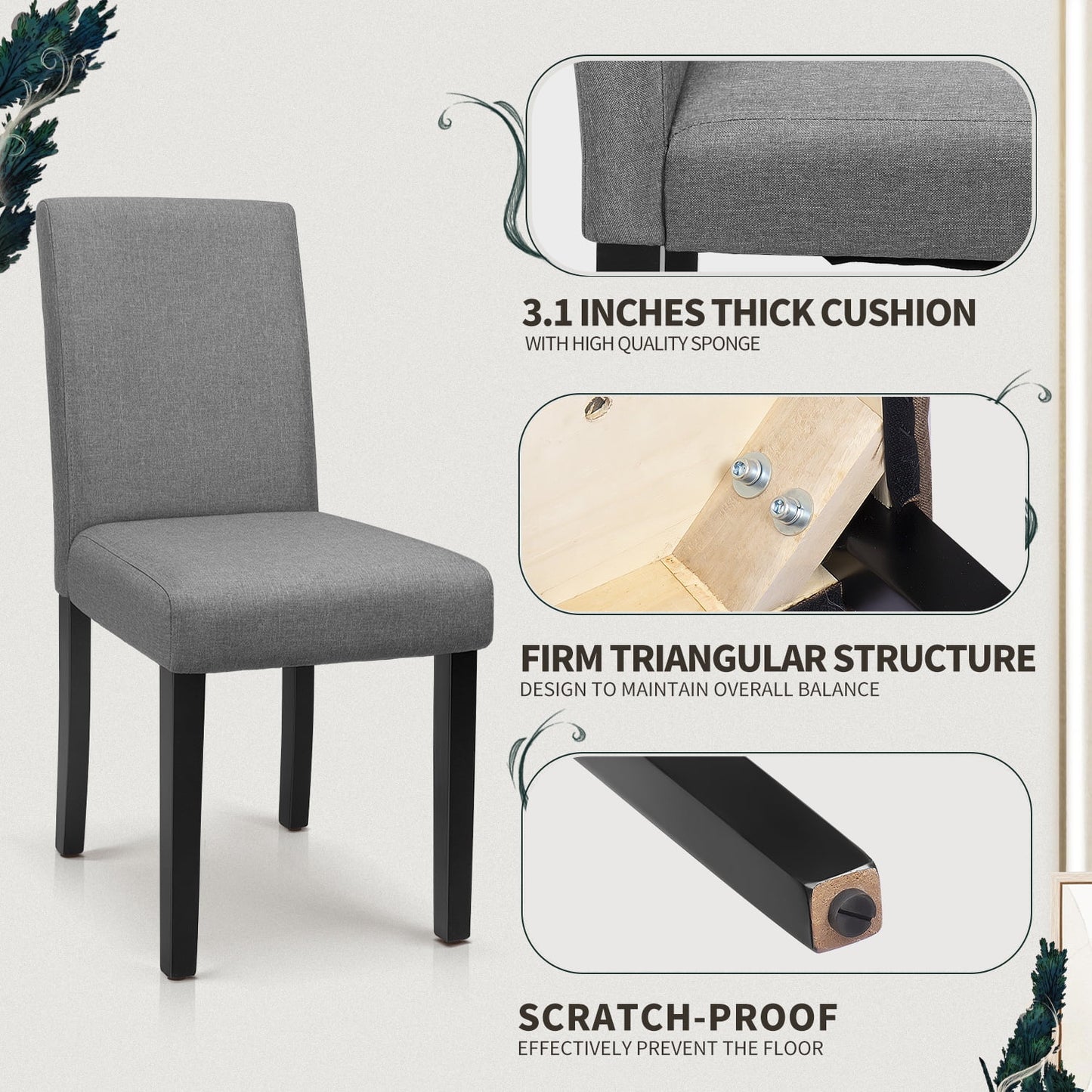 Furmax 4-Piece Upholstered Dining Chair with Wooden Legs, Fabric