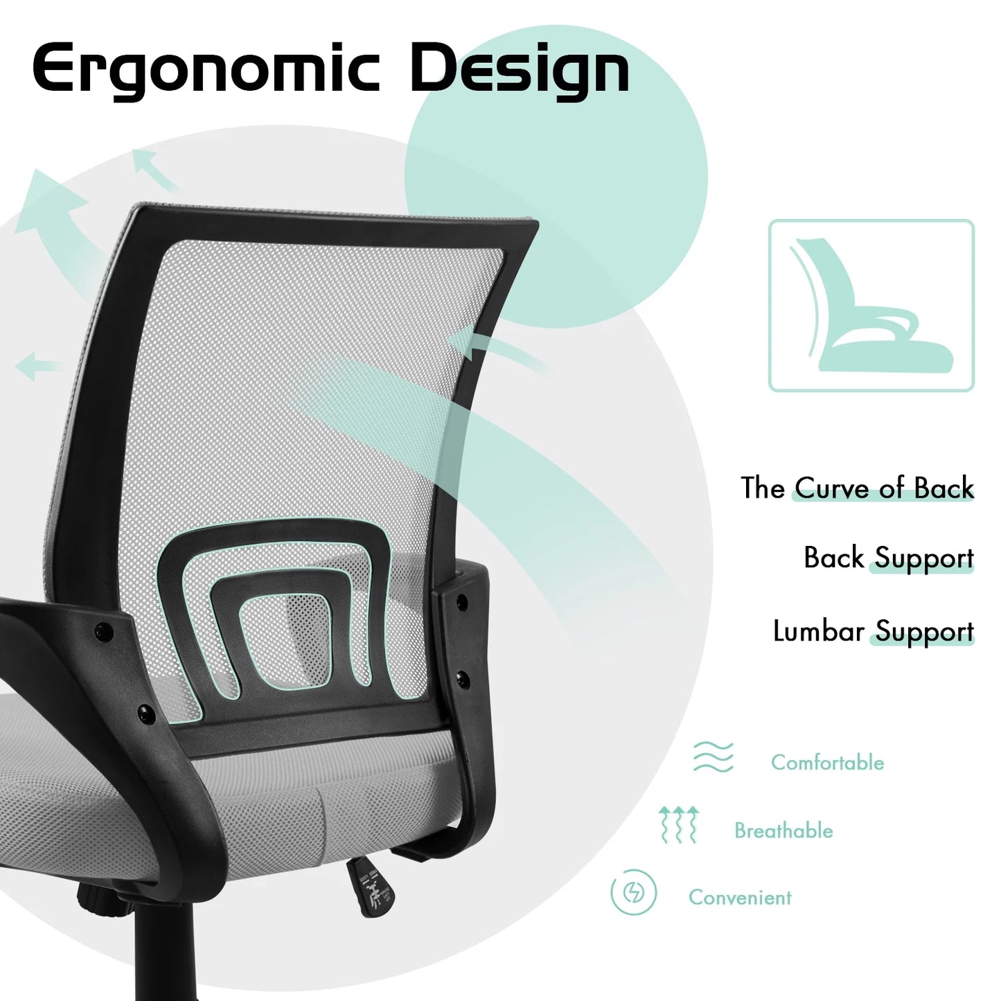 Furmax Mid Back Home Office Chair Mesh Desk Chair Ergonomic Swivel Task Chair with Lumbar Support