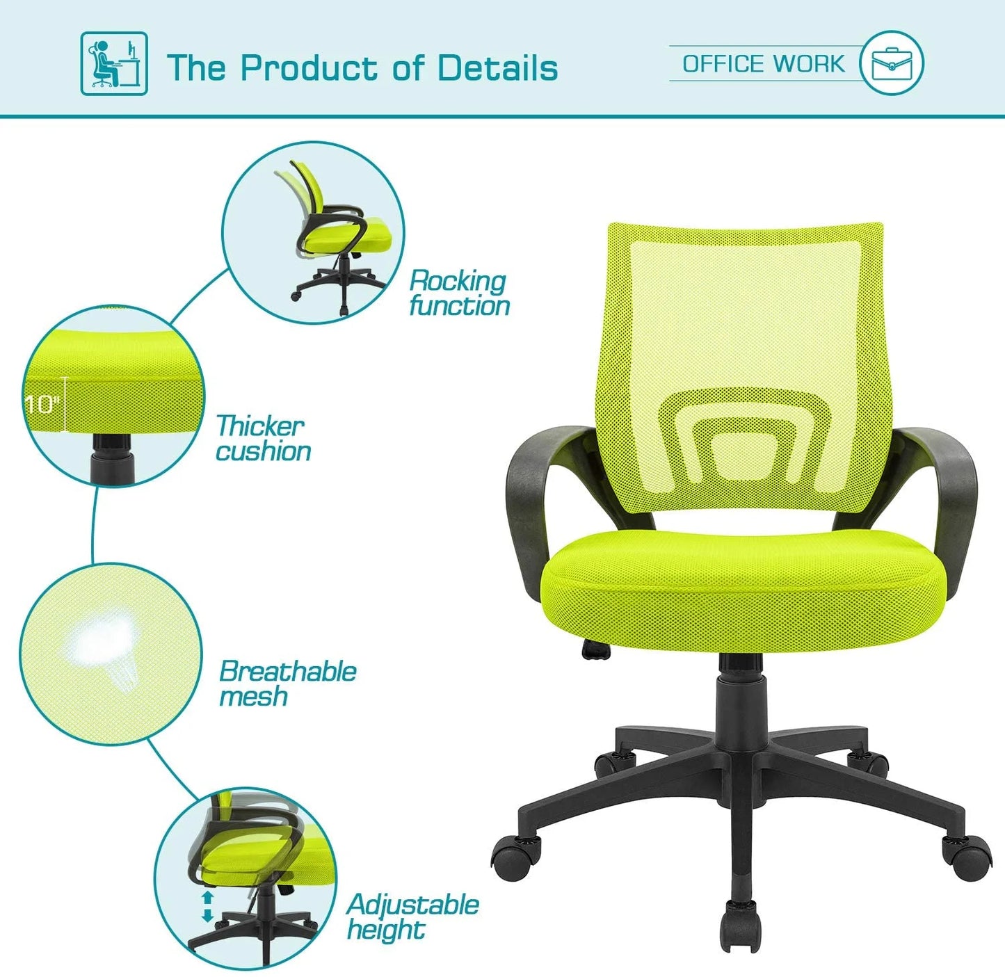 Furmax Mid Back Home Office Chair Mesh Desk Chair Ergonomic Swivel Task Chair with Lumbar Support