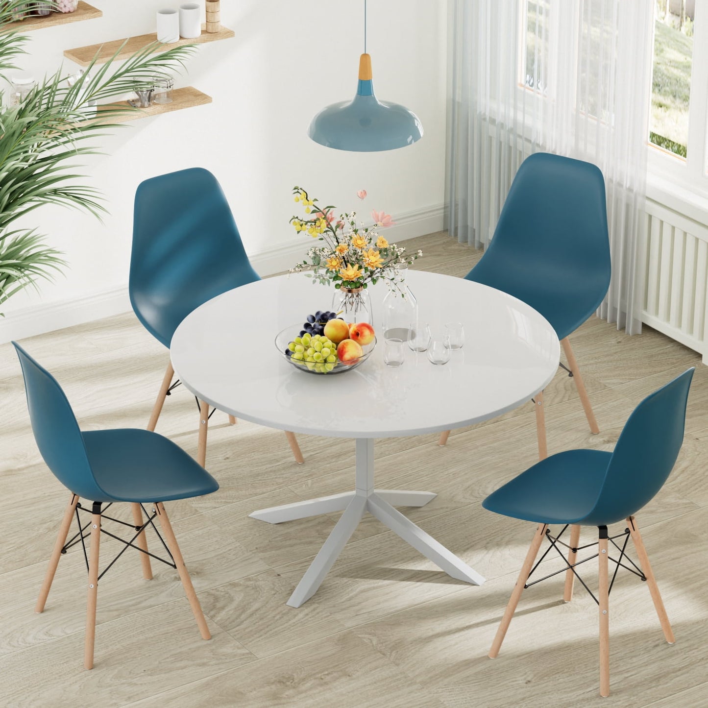 Furmax Pre Assembled Style Mid Century Modern DSW Shell Lounge Plastic Kitchen, Dining, Bedroom, Living Room Side Chairs Set of 4
