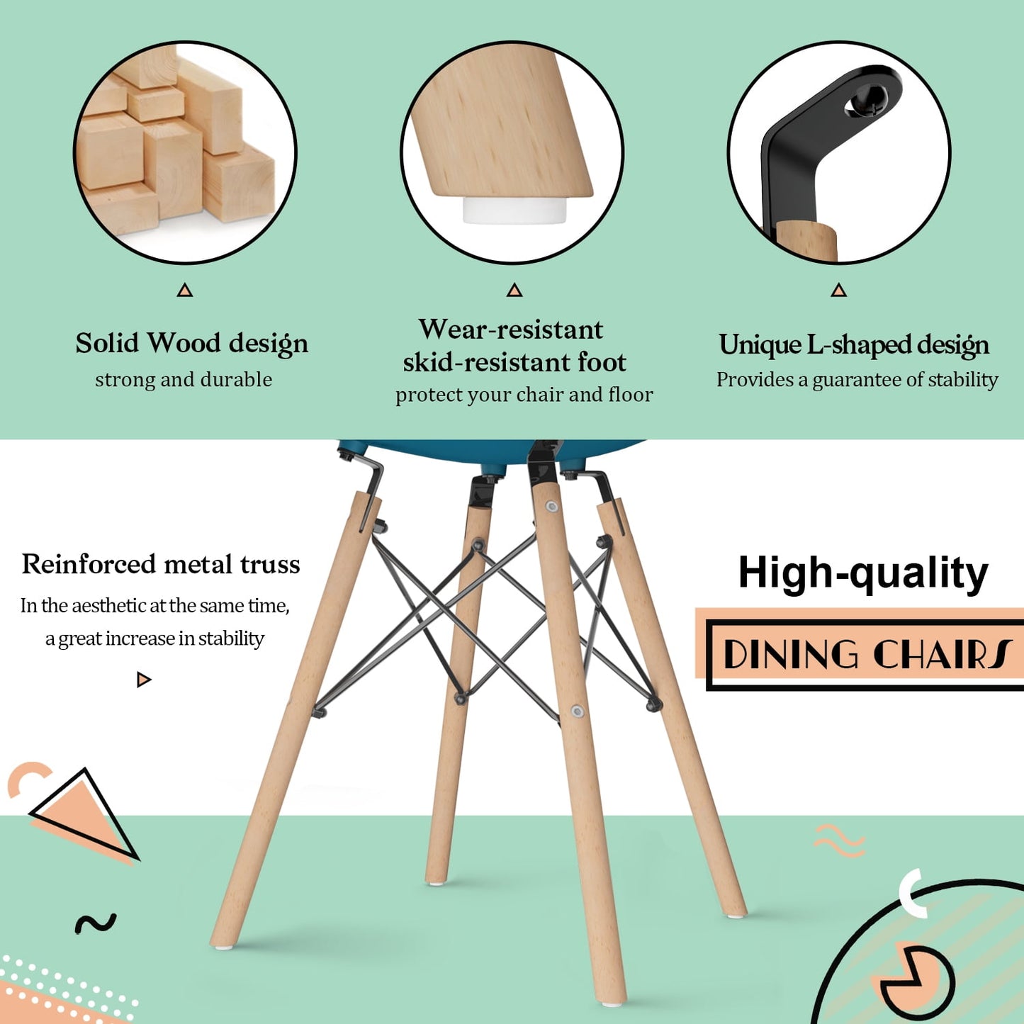 Furmax Pre Assembled Style Mid Century Modern DSW Shell Lounge Plastic Kitchen, Dining, Bedroom, Living Room Side Chairs Set of 4
