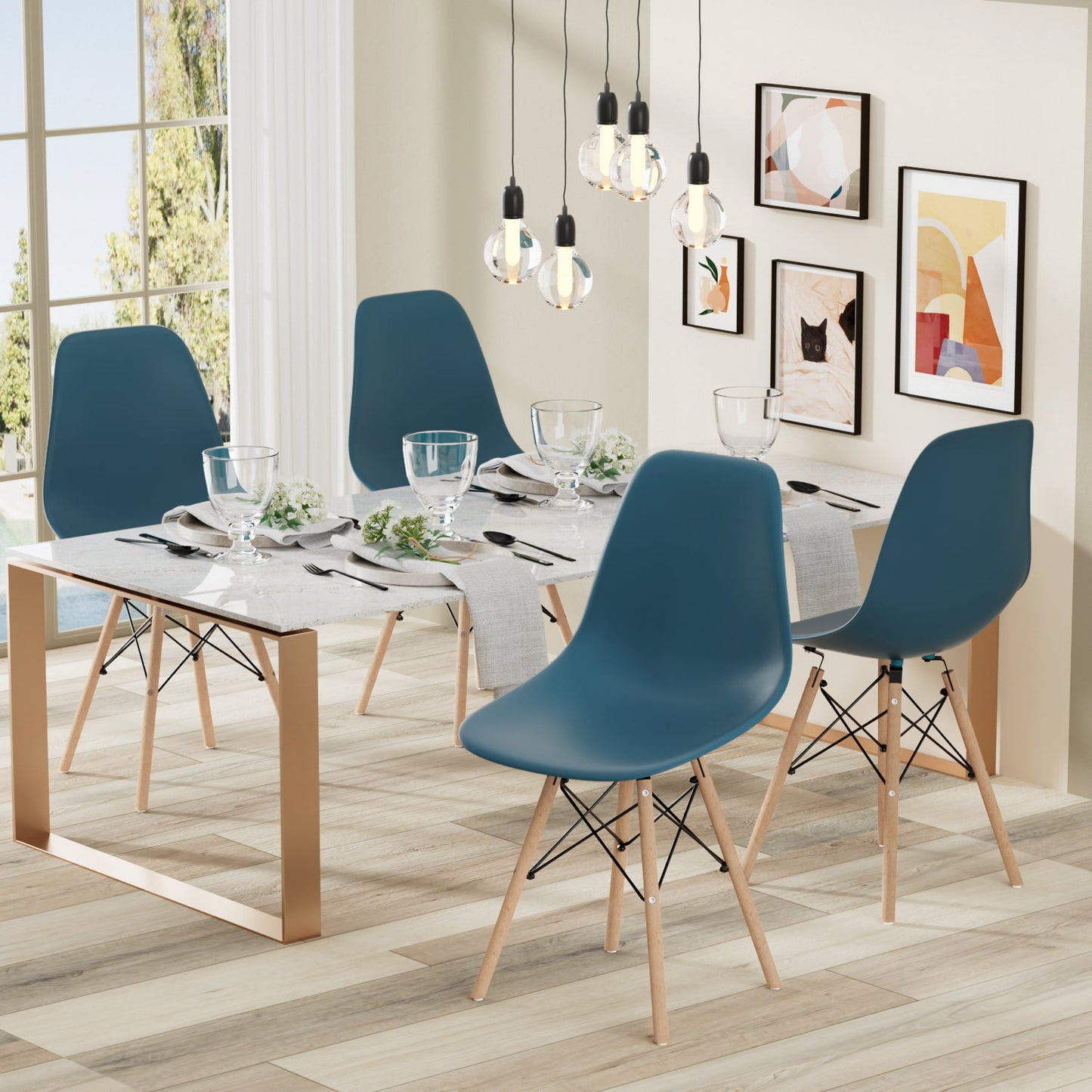 Furmax Pre Assembled Style Mid Century Modern DSW Shell Lounge Plastic Kitchen, Dining, Bedroom, Living Room Side Chairs Set of 4