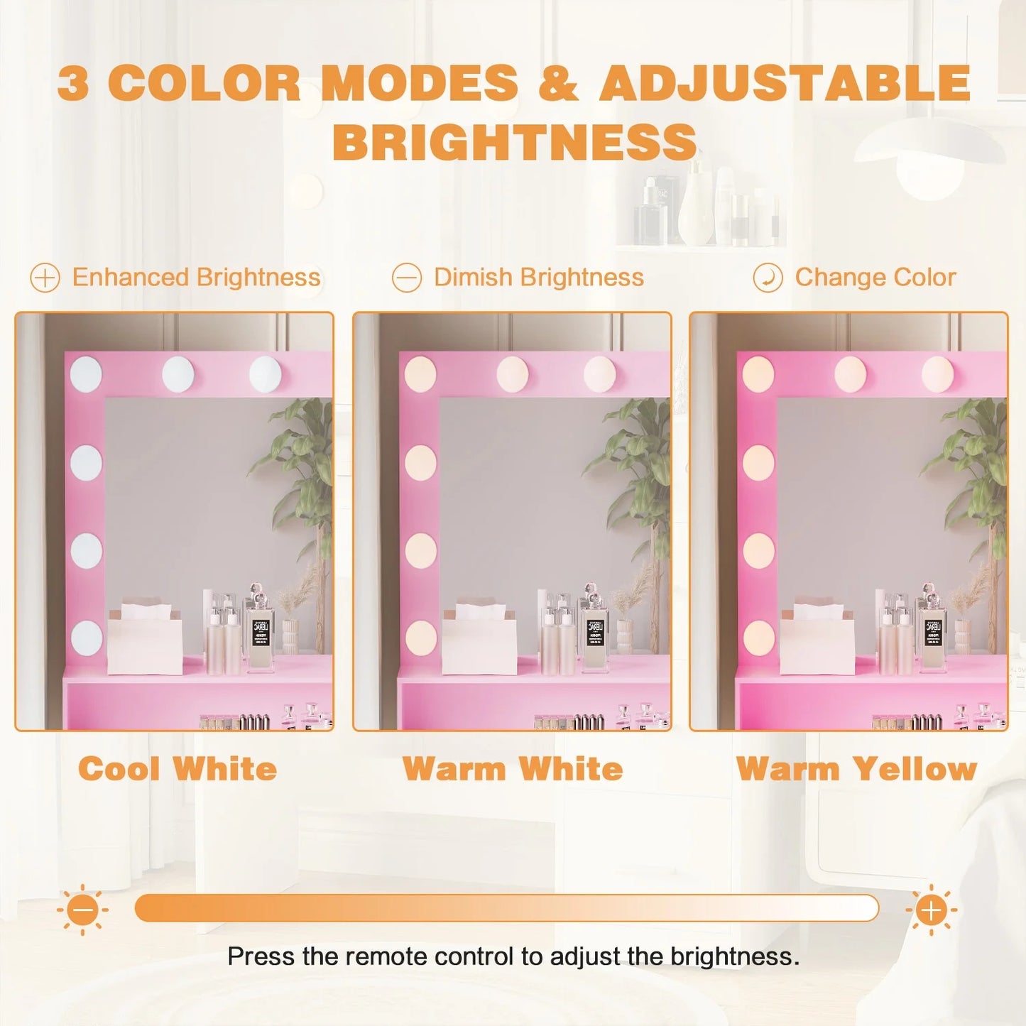 Furmax Vanity Desk with Lights and Mirror Makeup Vanity Table Set with Drawer and Power Outlet