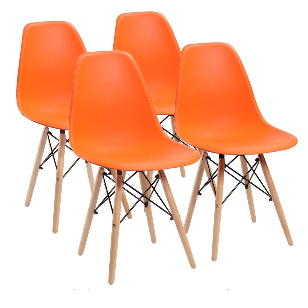Furmax Pre Assembled Style Mid Century Modern DSW Shell Lounge Plastic Kitchen, Dining, Bedroom, Living Room Side Chairs Set of 4