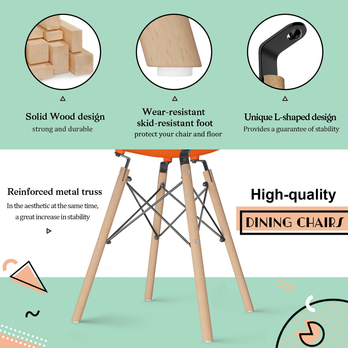 Furmax Pre Assembled Style Mid Century Modern DSW Shell Lounge Plastic Kitchen, Dining, Bedroom, Living Room Side Chairs Set of 4