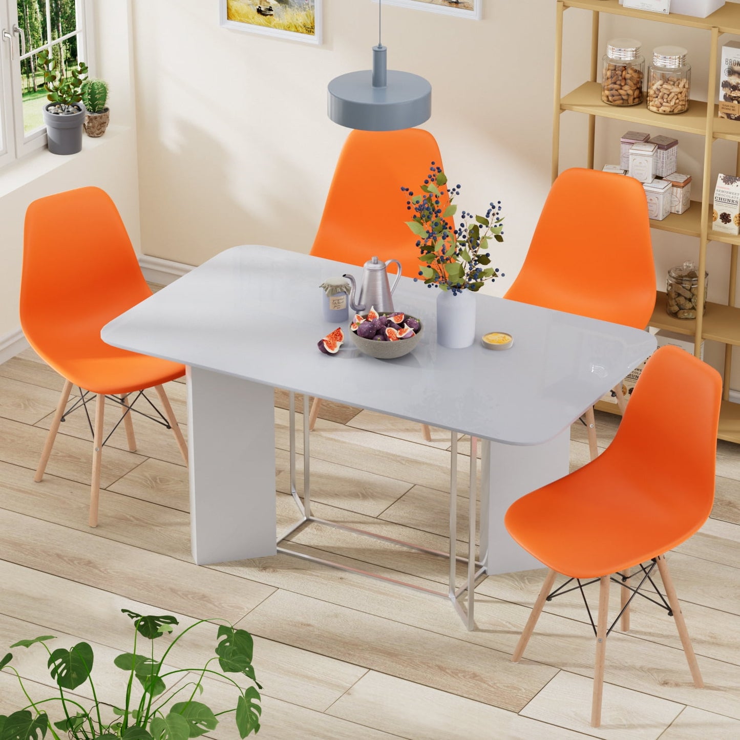 Furmax Pre Assembled Style Mid Century Modern DSW Shell Lounge Plastic Kitchen, Dining, Bedroom, Living Room Side Chairs Set of 4