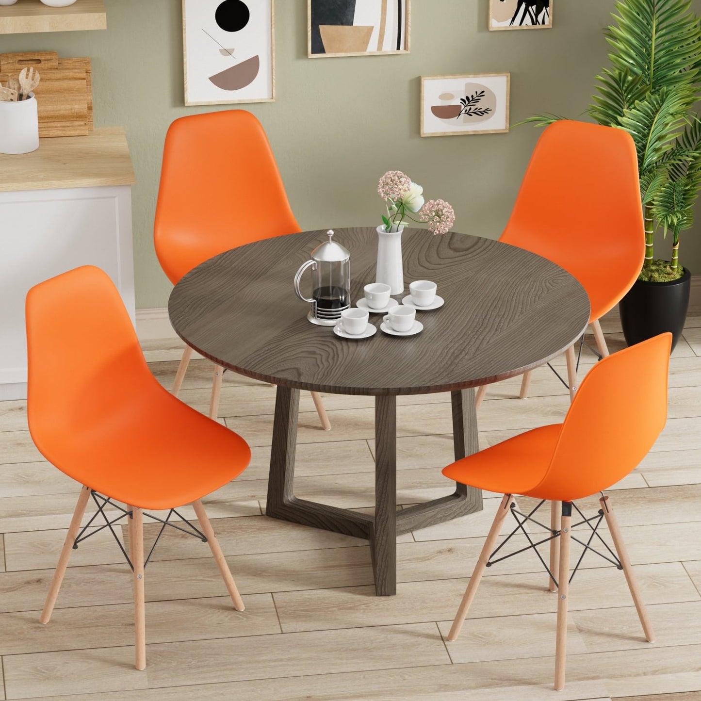 Furmax Pre Assembled Style Mid Century Modern DSW Shell Lounge Plastic Kitchen, Dining, Bedroom, Living Room Side Chairs Set of 4