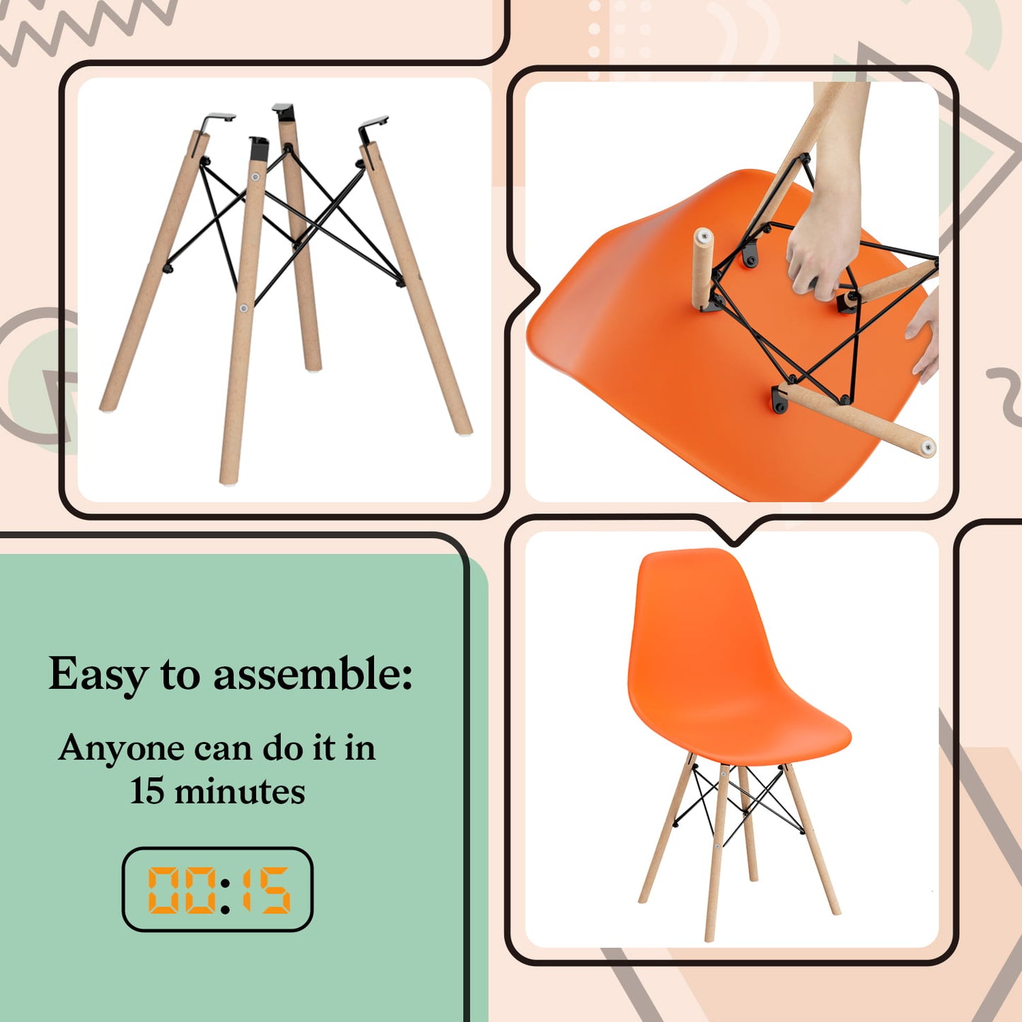 Furmax Pre Assembled Style Mid Century Modern DSW Shell Lounge Plastic Kitchen, Dining, Bedroom, Living Room Side Chairs Set of 4